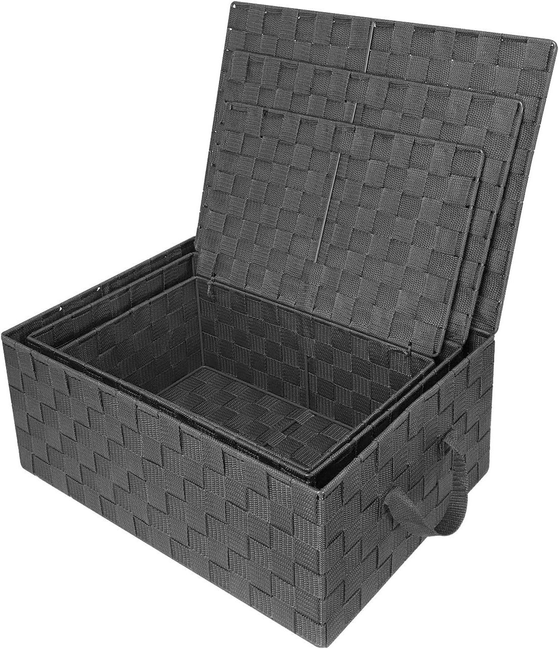 Sorbus Set of 3 Storage Baskets for Organizing with Lid, Mesh Hand-Woven Design, Linen Closet Organizers and Storage, Organizer Storage Baskets for Shelves, Variety Pack Organizers and Storage (Gray)