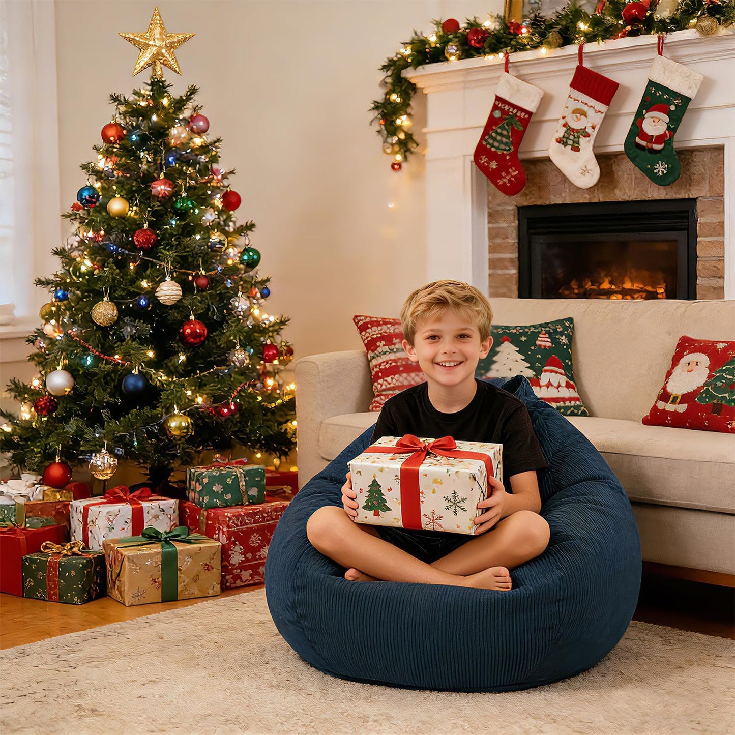 LPMOERA Bean Bag Chair Memory Foam Bean Bag Chairs for Kids/Teens with Filling Round Kids Bean Bag Chair for Living Room Bedroom College Dorm Reading Chair Pink