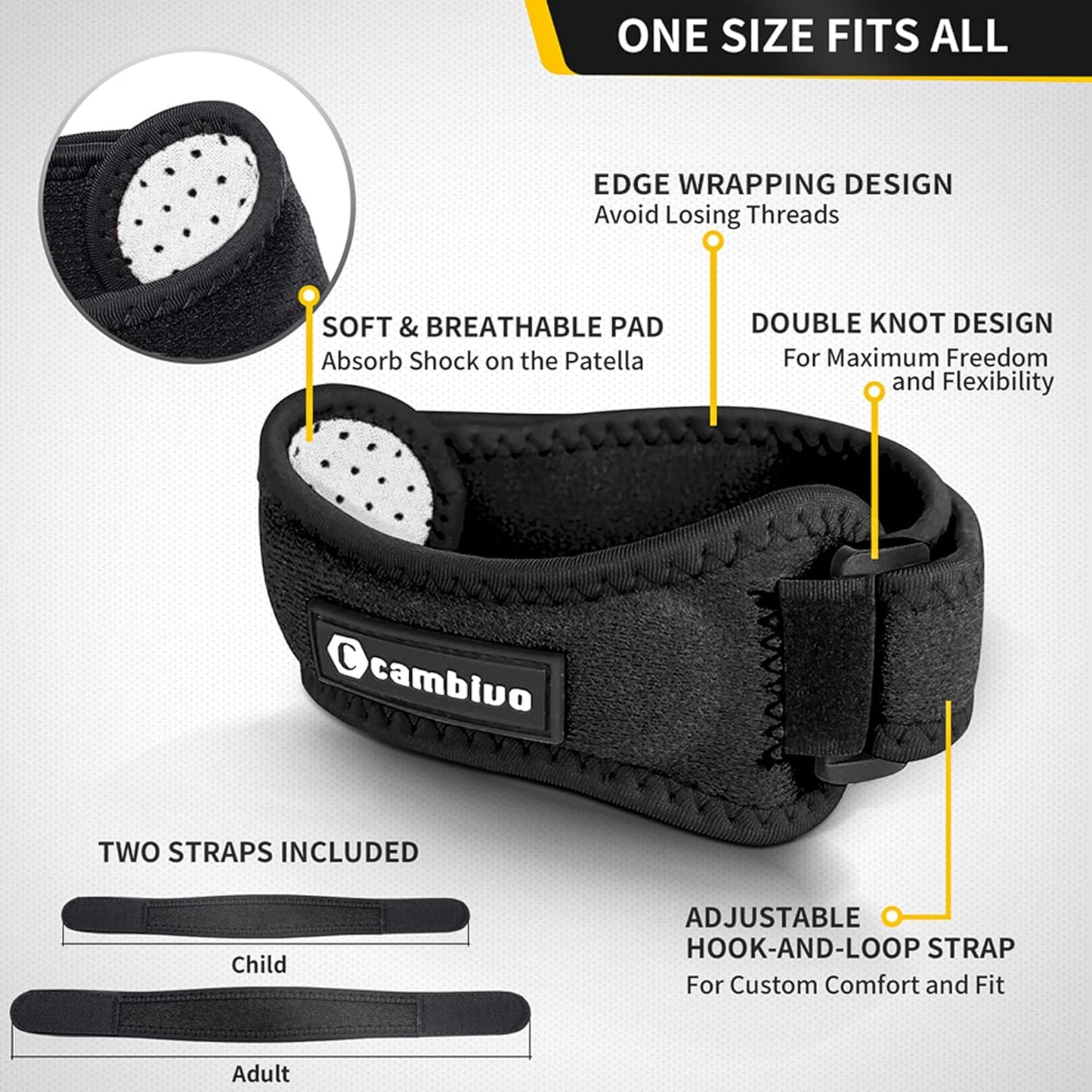CAMBIVO Patella Tendon Knee Straps 2 Pack for Knee Pain Relief, Knee Brace for Women &Men with Extra Straps, Knee Support for Running, Hiking, Soccer, Basketball, Jumpers Knee, Tennis