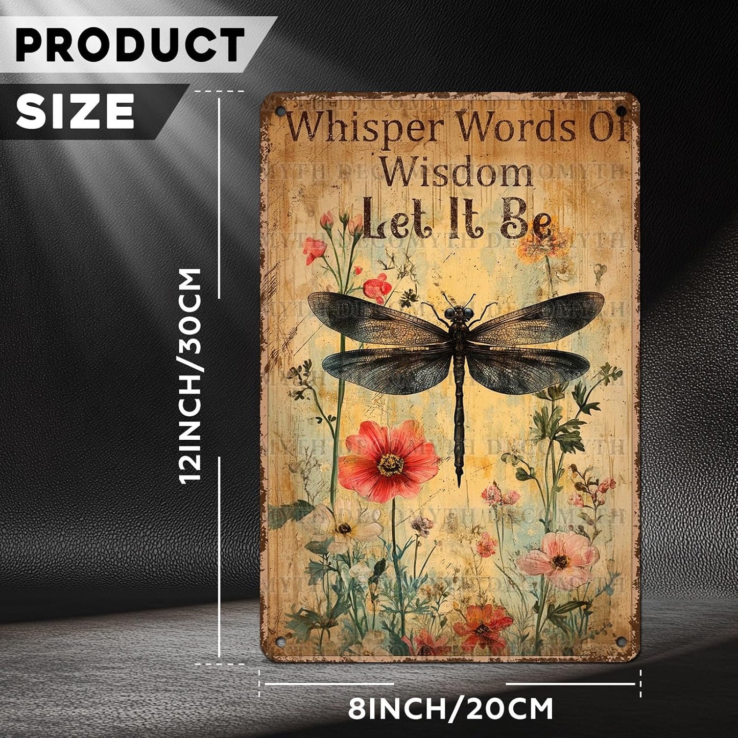 Dragonfly Tin Sign Plaque Tin Metal Plaque Vintage Dragonfly Art Whisper Words Of Wisdom Let It Be Wall Decor for Patio Garden Porch 12 * 8inch
