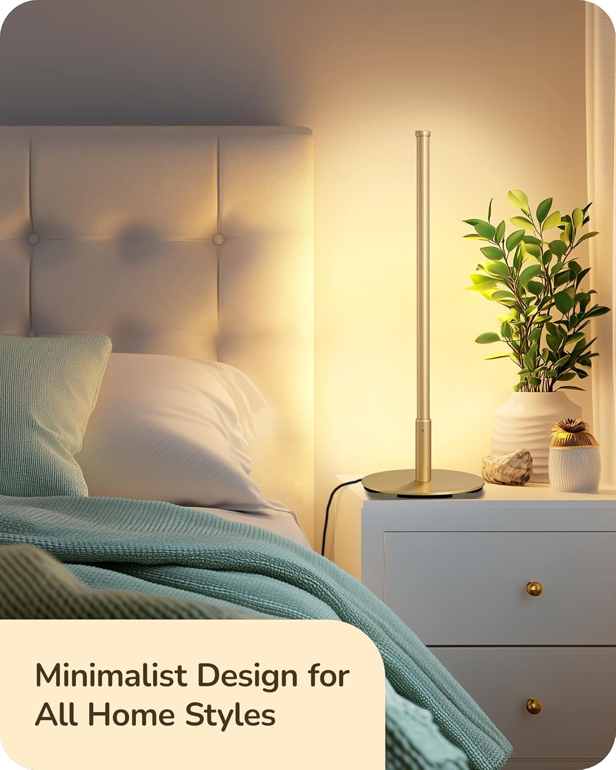 EDISHINE Upgraded LED Table Lamp, Stepless Dimmable Bedside Lamp with 3 Color Temperature, Modern Nightstand Lamp, Desk Lamps for Bedroom, Living Room, Corner, Gift, Metal Finish, Gold, 6W