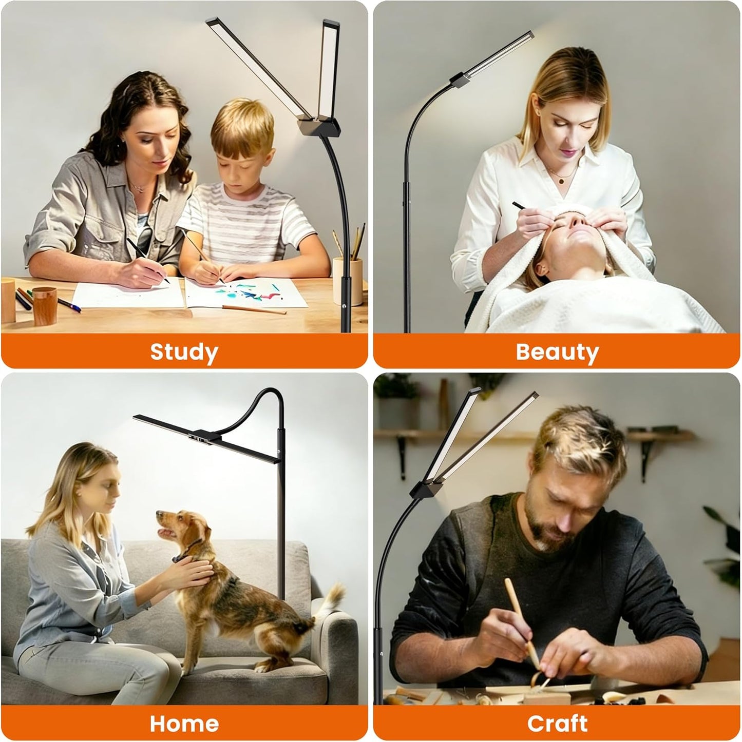 Cordless Floor Lamp LED Rechargeable - 15W Dual Head Adjustable Gooseneck Reading Light, 8000mAh Battery, Touch Control IP54 Waterproof, for Living Room, Bedroom & Emergency Lighting