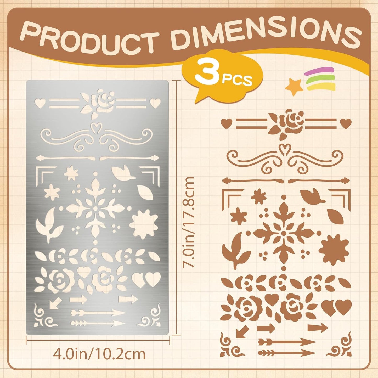 3PCS Planner Stencils, Metal Journal Stencil for Bullet Journaling Wood Burning Engraving Crafts Reusable Stencils for Crafts DIY Bookmark Lists Planner Stamps Habit Tracker Monthly Spread (3)