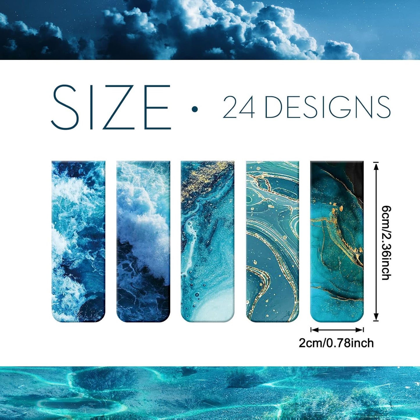 Zonon 24 Pcs Ocean Magnetic Bookmarks Easter Exchange Gifts Summer Blue Magnet Page Markers Page Clip Funny Bookmark Gifts for Reading Lover Women, Men Classroom Prize Party Favor