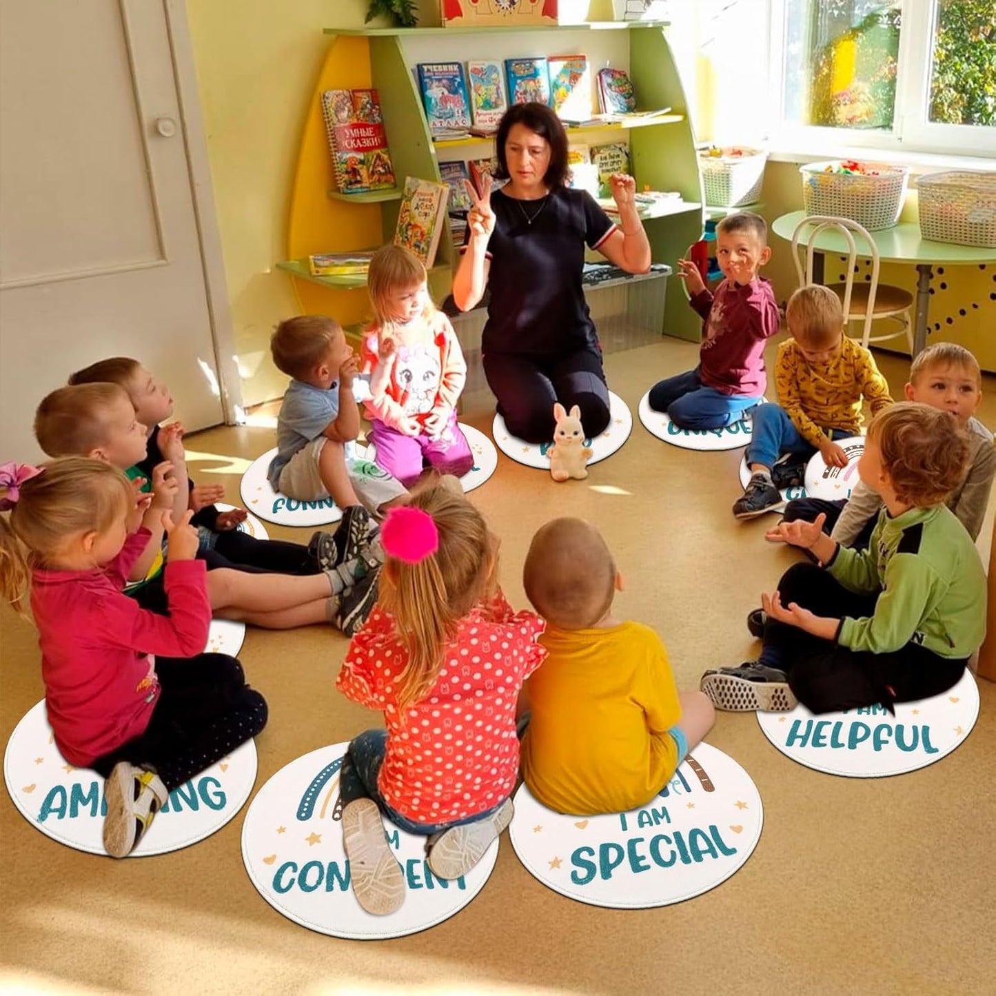 HiiARug Carpet Circles for Classroom Sitting Classroom Decor Rugs for Elementary Preschool Daycares Flexible Seating Circle Time Rug for Group Activities,12pcs,Round 18"