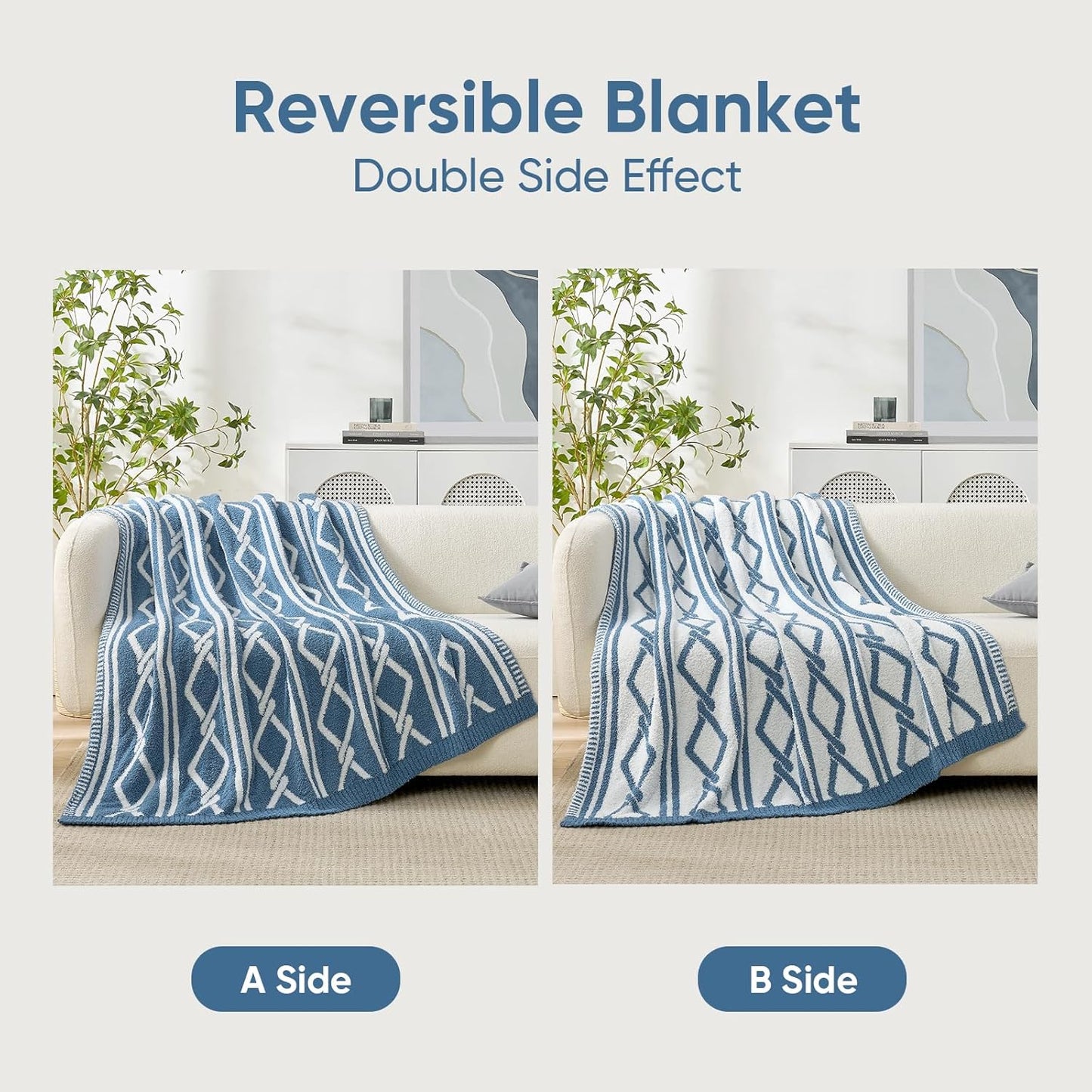 Snuggle Sac Ultra Soft Boho Throw Blanket for Couch Bed Sofa 50x60 inches, Reversible Geometric Blanket with Diamonds Microfiber Fluffy Fuzzy Cozy Knit Soft Throws Birthday Gifts for Women