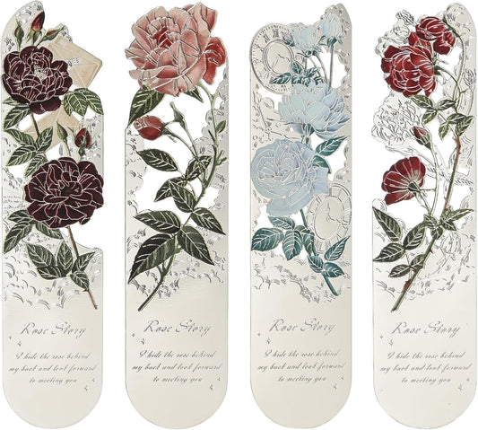 Snycler 4PCS Romantic Flower Hollow Metal Bookmarks - Elegant Book Clips & Clasps for Reading, Exquisite Design, ExquisiteGift for Book Lovers（Romantic-2）