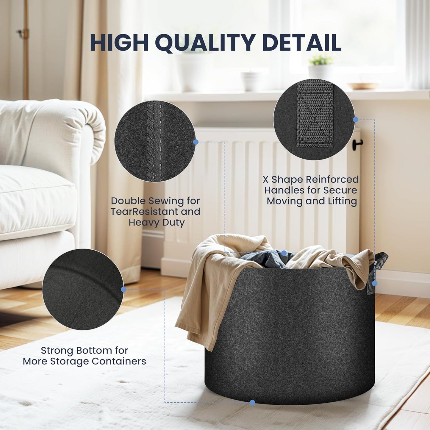 Simple Deluxe 10 Pack Storage Bins Heavy Duty Fabric Baskets with Handles, 300G Breathable Closet Organizer Boxes for Clothes/Toy/Linen in Shelves/Bedroom/Nursery, Washable & Foldable, 15.9''DX11.9''H