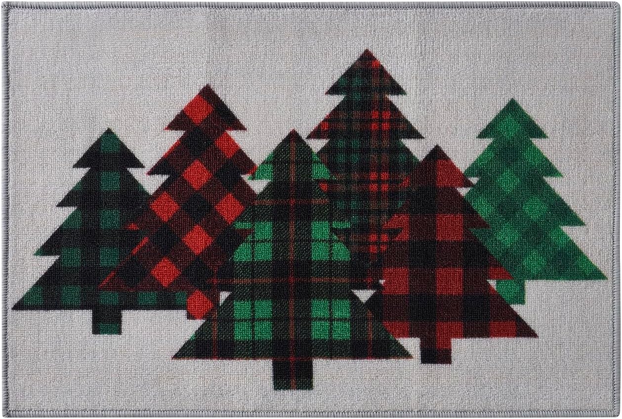 VCNY Home - Scatter Rug, Stain & Water Resistant, Holiday Printed Home Decor (Plaid Christmas Tree Collection, 20" x 30")
