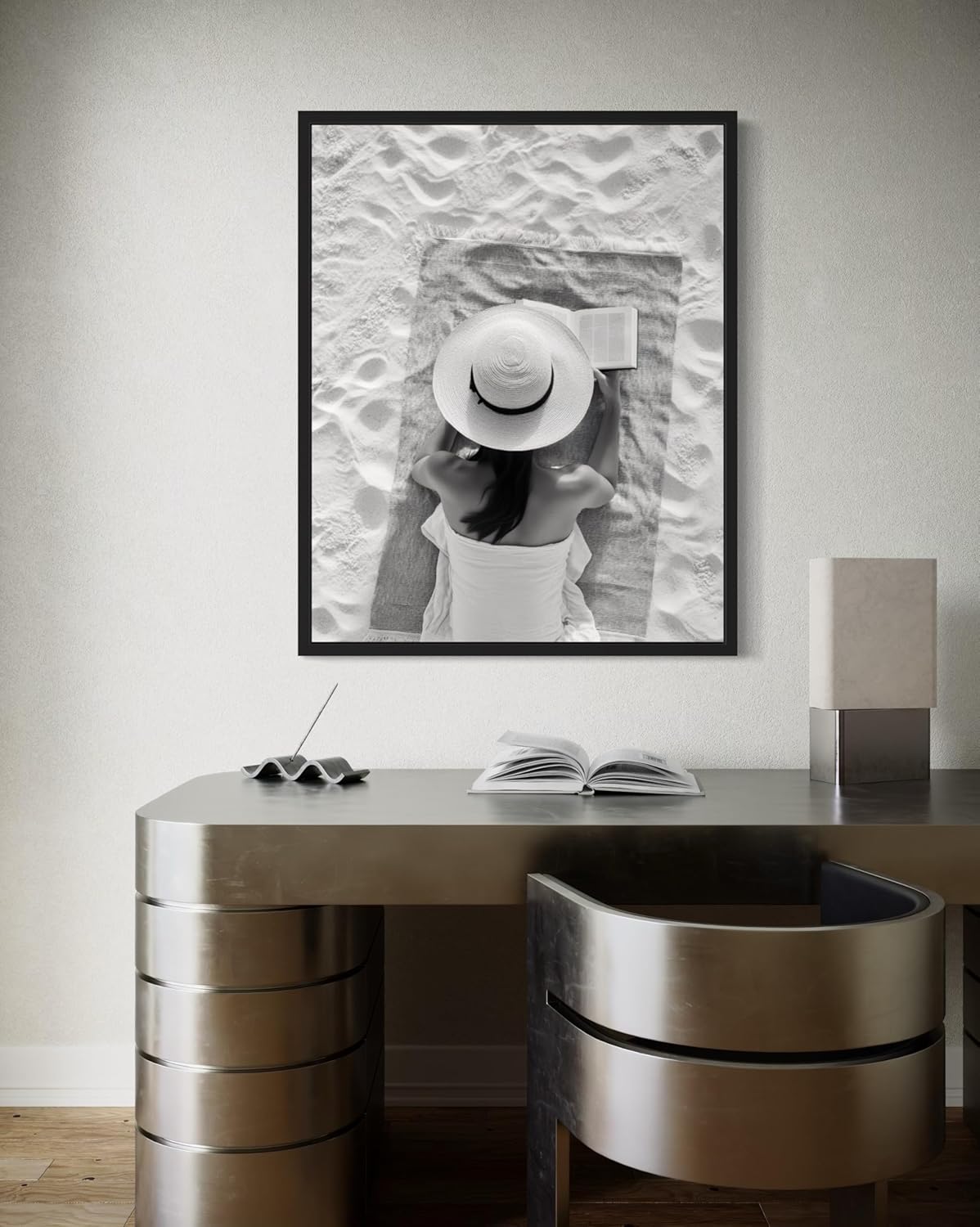 Woman Reading Book at Beach Wall Art Poster Art Print, High Fashion Photography Glam Gift for Her, Girls, Fashionista, Photo Designer Fans Chic Decor for Home, Office, Bedroom 135 (Woman Reading Book at Beach, 16 x 20 inches, Unframed)