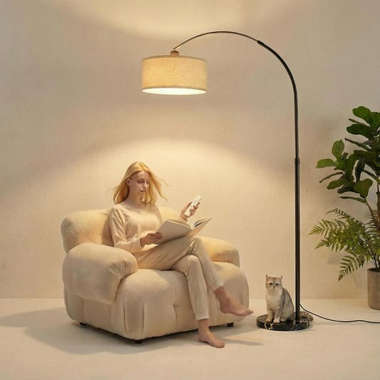 Arc Floor Lamp with Fan Head, Dimmable Floor Lamps with Remote, 3 Color Temperatures Adjustable Standing Lamp, Bright Reading Floor Lamp with Marble Base for Living Room Bedroom