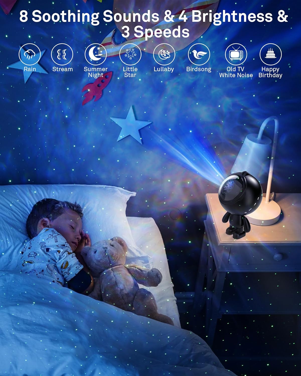 AIRIVO Star Projector, Galaxy Projector Night Light Bluetooth Speaker with Timer,Remote,White Noise, Posture Adjust,Room Bedroom Decor,Birthday Gifts for Kids Adults