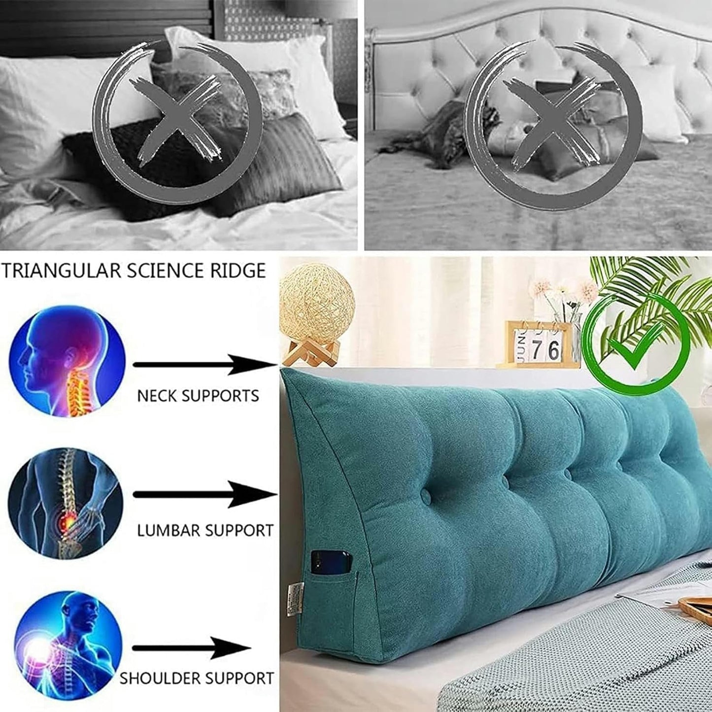 Triangular Headboard Pillow, Upholstered Headboard Cushion Washable Solid Color Bed Rest Positioning Long Support Pillow Bed Rest Pillows(Coffee,100 * 50 * 20cm)