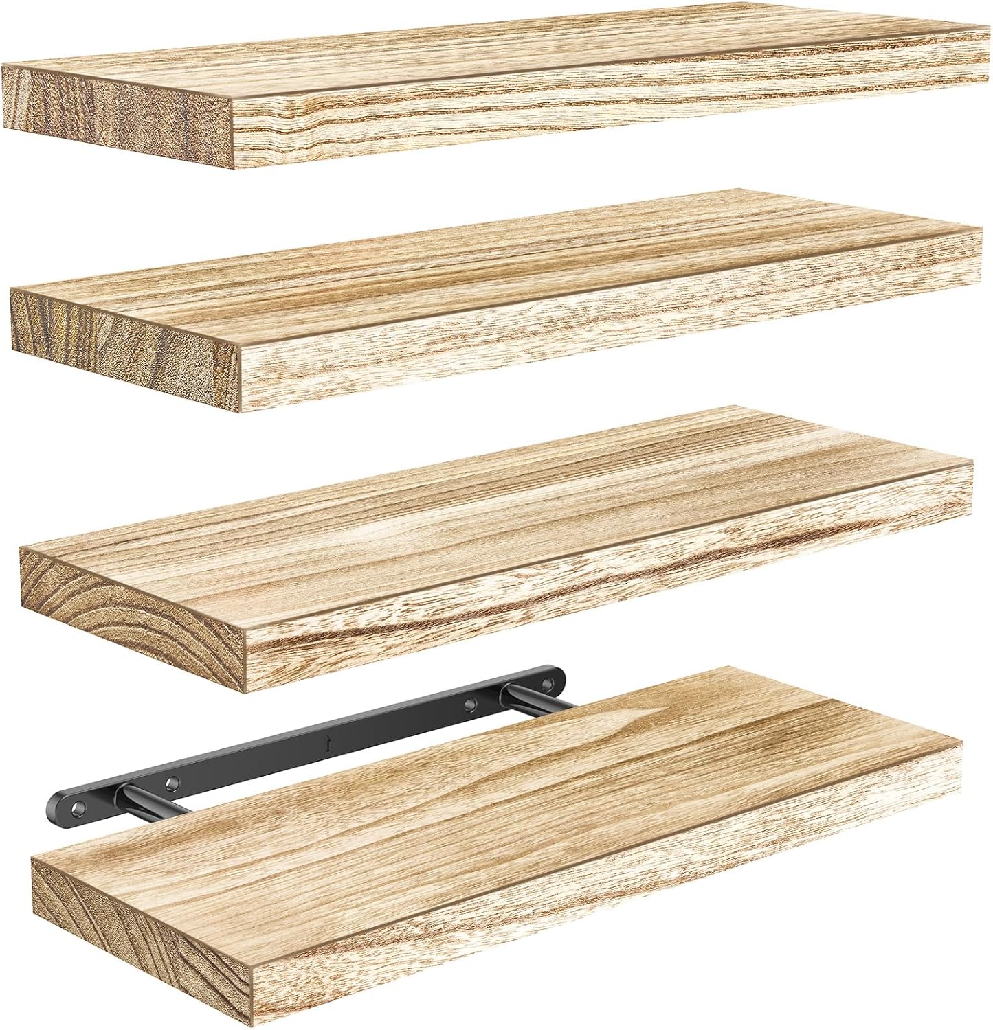 AMADA HOMEFURNISHING Floating Shelves, Paulownia Wood Wall Shelves for Living Room/Bedroom/Kitchen/Home Office, Wood Floating Shelf for Home Storage & Organization Set of 4 15.75" L x 5.91" W x 0.98"H
