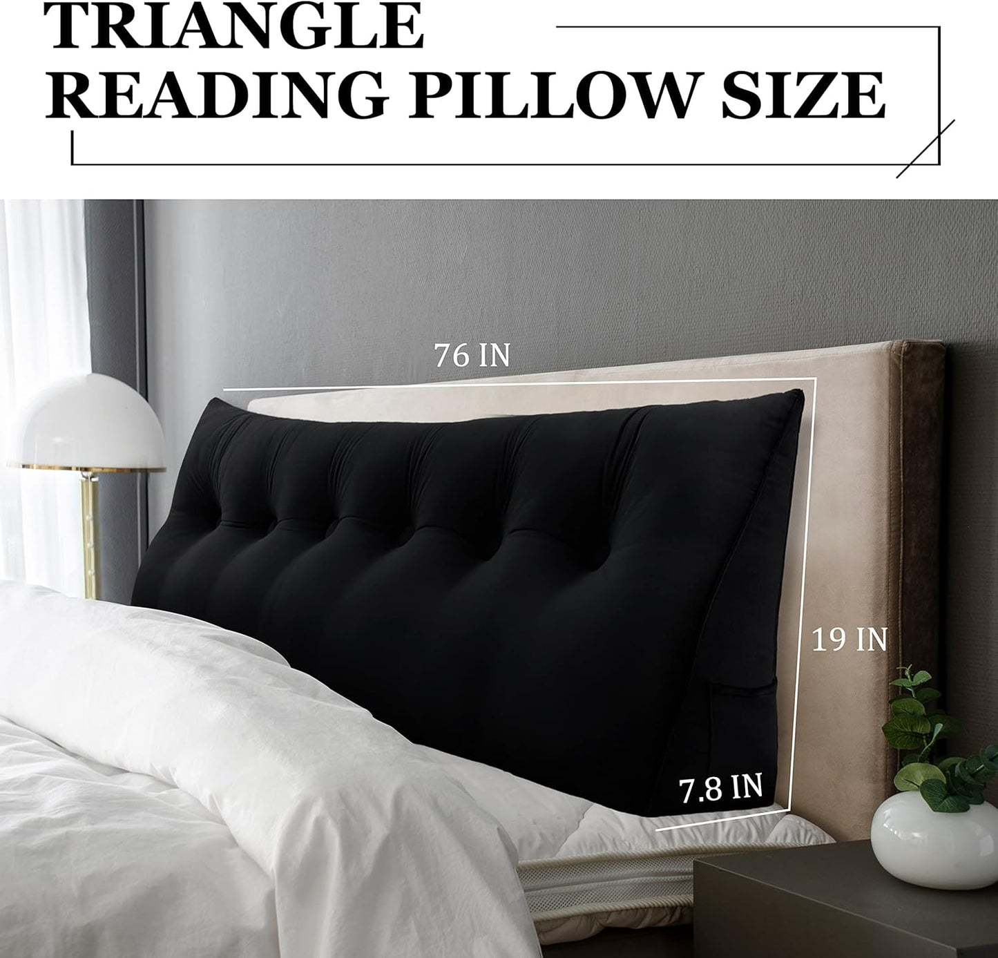 14 lbs Thickened Wedge Pillow Headboard Body Positioner Backrest Support Triangular Headboard Pillow for Sleeping with Side Pocket Velvet Black King