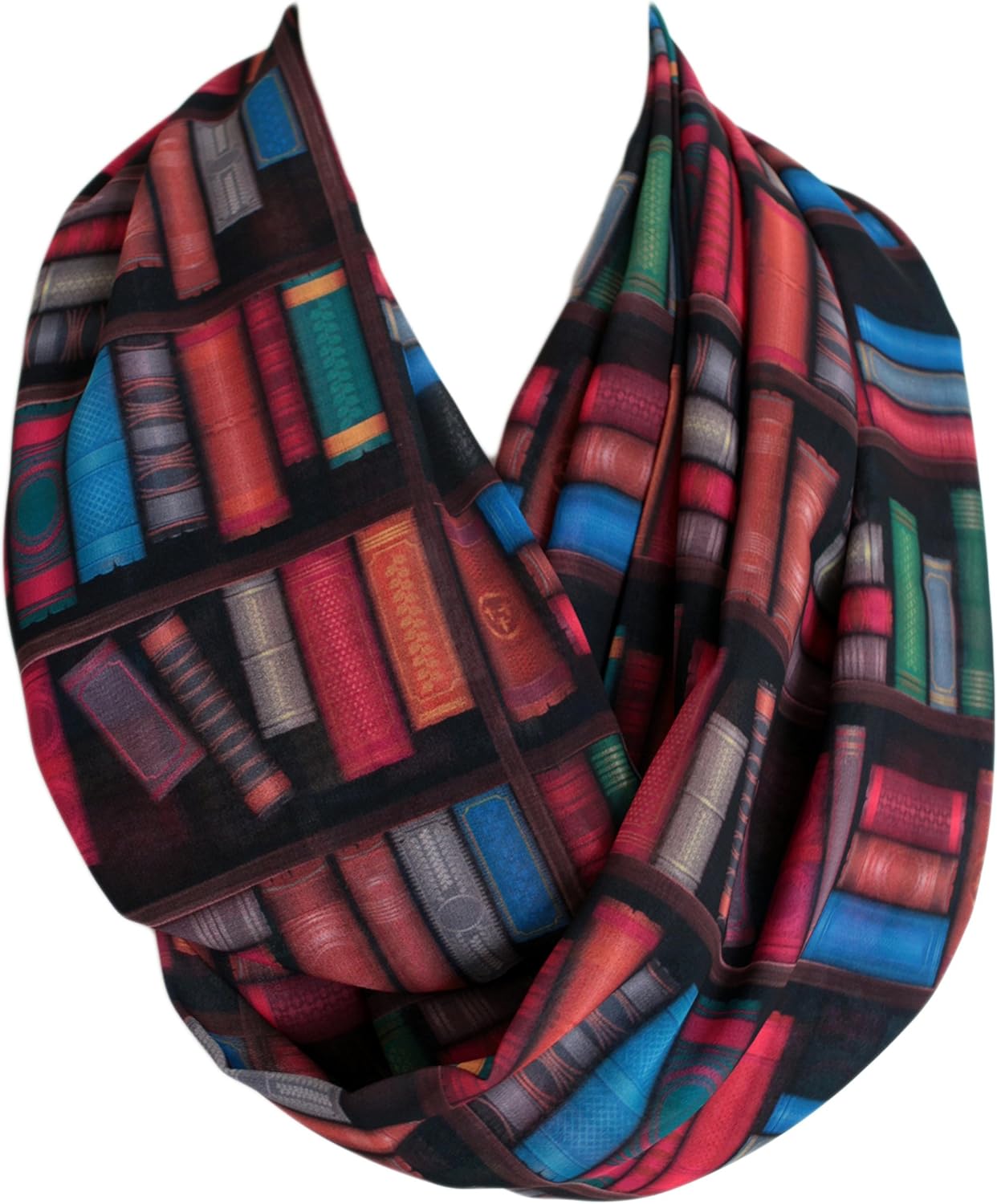 Etwoa Bookshelf Colorful Books Infinity Scarf Circle Loop Scarves