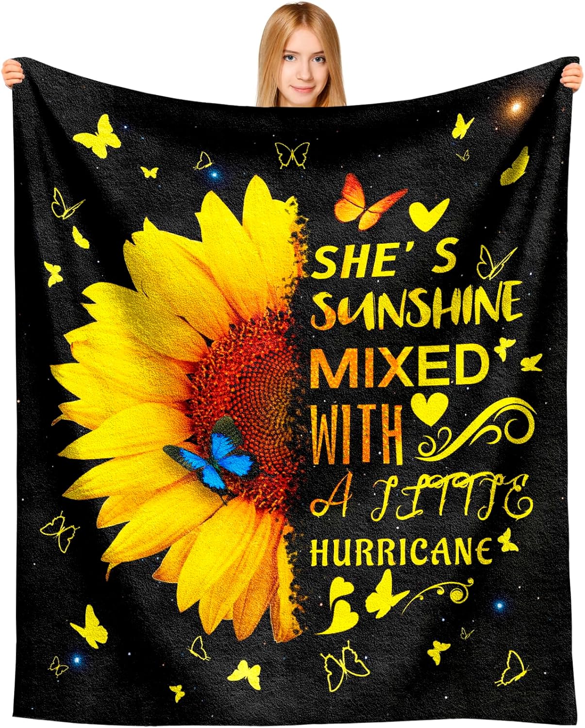 Sunflower Blanket for Women 60" x 50", Mother’s Day Inspirational Gift Blanket, Birthday Get Well Soon Baptism Gifts for Mom, Sister, Best Friend, Sunflower Lovers