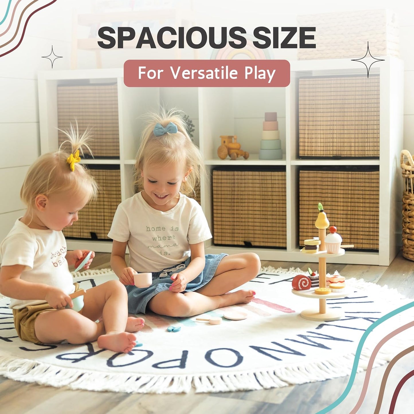 ABC Lovely Boho Rainbow Rug - 4ft Toddlers & Baby Playroom Rug, Round Classroom Carpet, Ultra Soft & Non Slip Alphabet Nursery Rug, Children's Room Washable Carpet - 47 inch