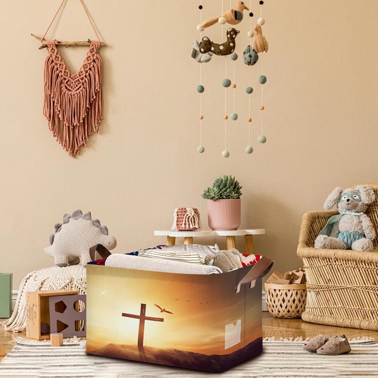 Cross Pattern Collapsible Storage Box - 17x11.5x10.5 Inch Foldable Organizer for Seasonal Decor, Religious Decorations, Under Bed Home Decor, Closet, Church Storage - Single Pack No Lid