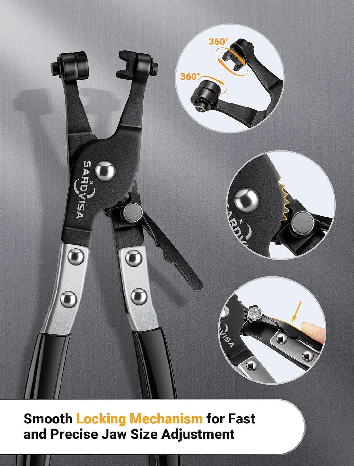 Hose Clamp Pliers, Heavy Duty Hose Clamp Tool with Locking Gear ＆ Black Non-Slip Handle, Professional Automotive Repair Tool for the Removal & Installation of Ring-Type and Spring Band Clamps