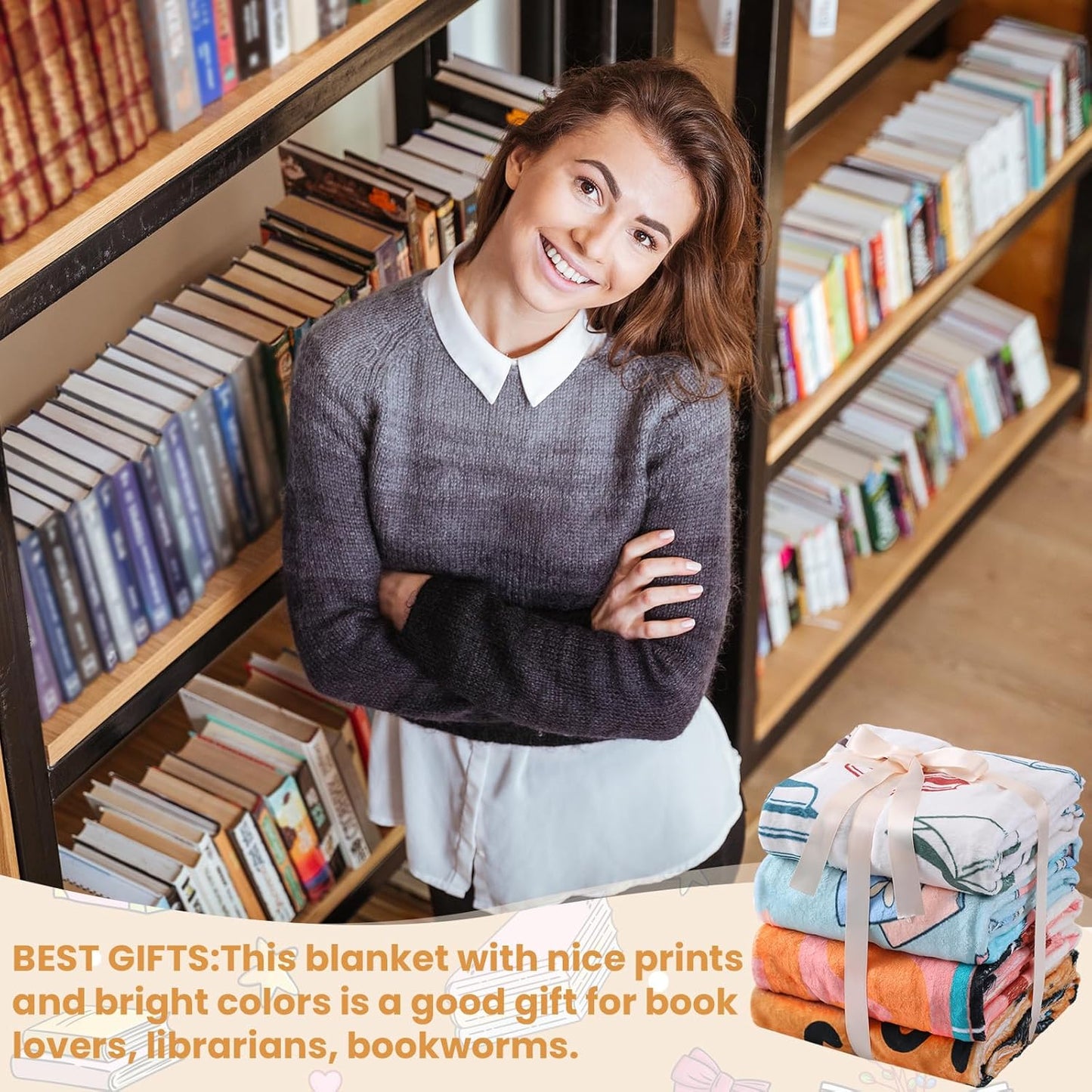 VitalCozy 4 Pack Book Throw Blankets for Teens Adult Soft Fleece Flannel Couch Blankets Birthday Gifts for Book Lovers Bookish Librarians, 40''x50''