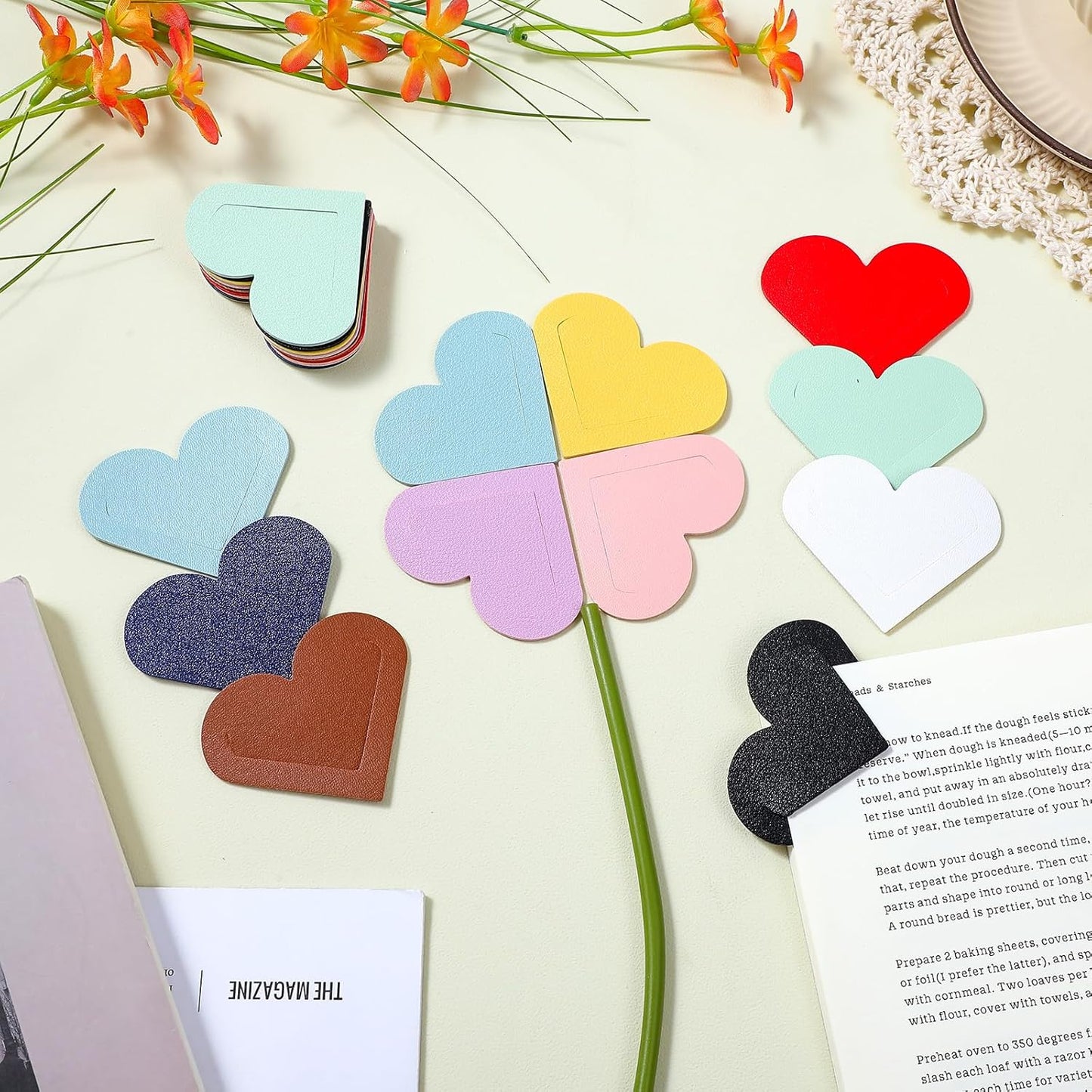 Ouligay 20pcs Leather Bookmarks for Women Cute Heart Book Marks for Reading Women PU Leather Corner Bookmark Book Lovers Accessories Gifts for Teacher Appreciation Best Friend Bookish Back to School