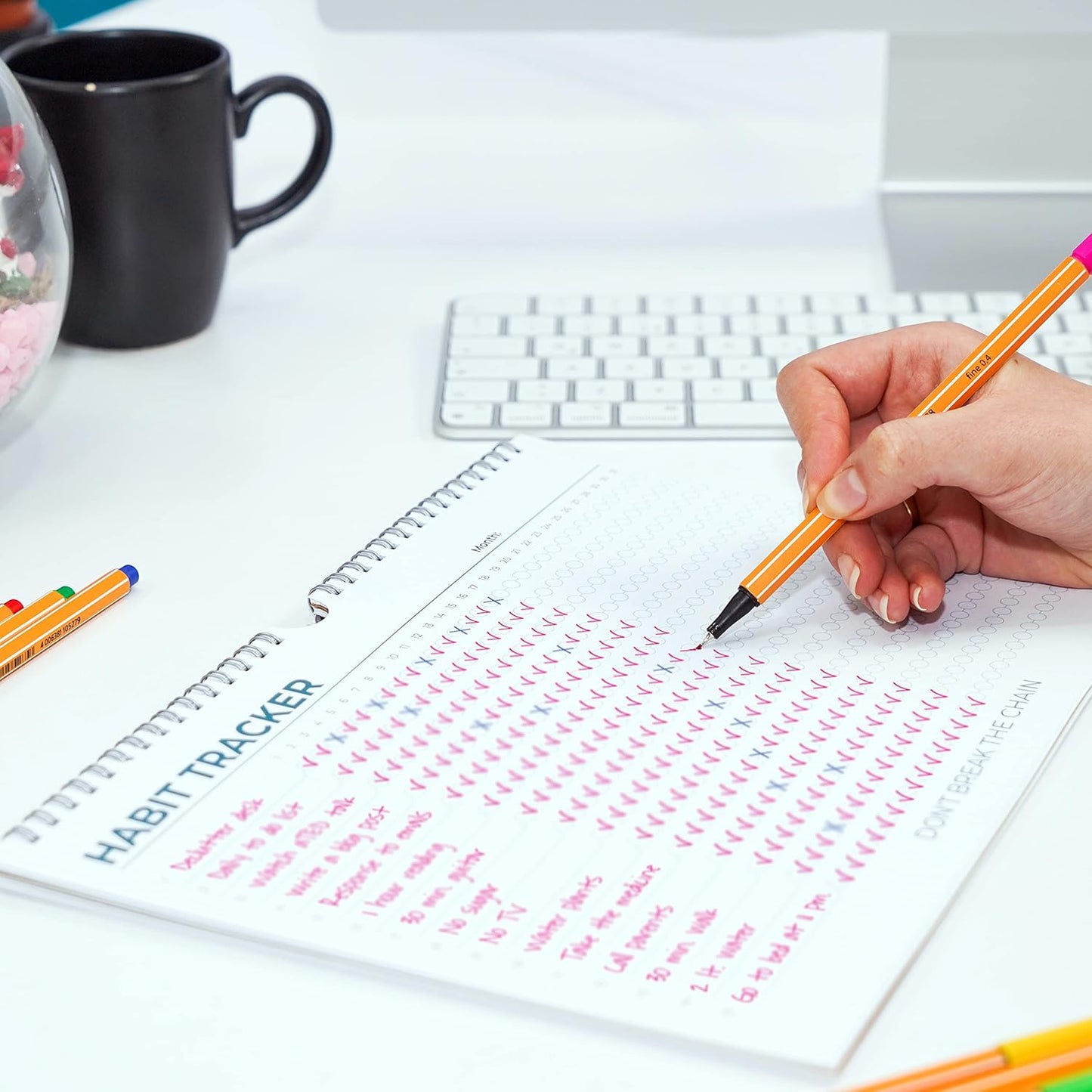 Hadigu Habit Tracker Calendar (Undated 12 Month) Colorful Motivational Design, Spiral Bound and Hanger, A4 Size (8,3"x11.7") Quality Heavy Paper, Monthly Habit Tracker Journal, Goal Tracker, Workout