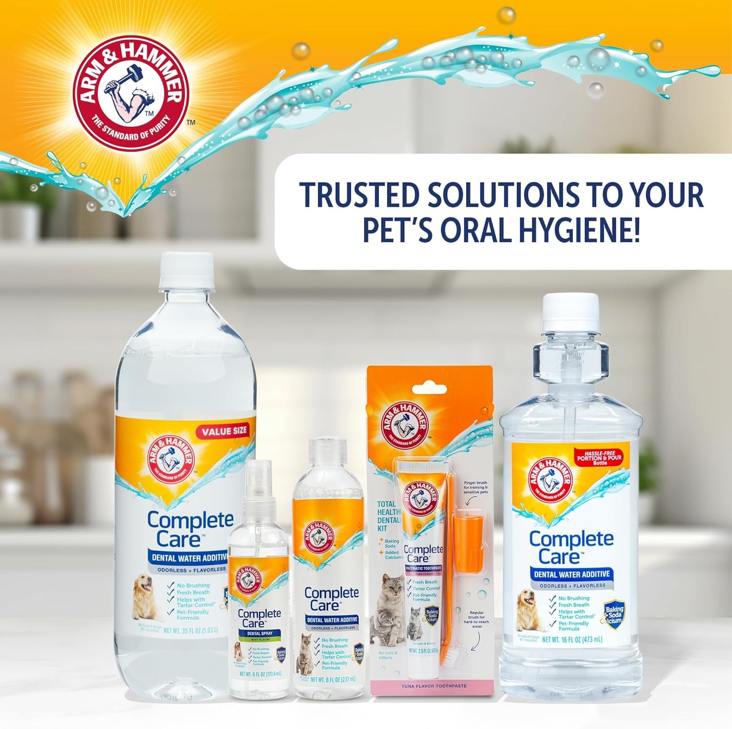 Arm & Hammer Dog Dental Water Additive Breath Freshener, Odorless Flavorless Oral Care Solution for Plaque and Tartar Control, Daily No Brush Dental Support for Dogs, 16 Fl Oz
