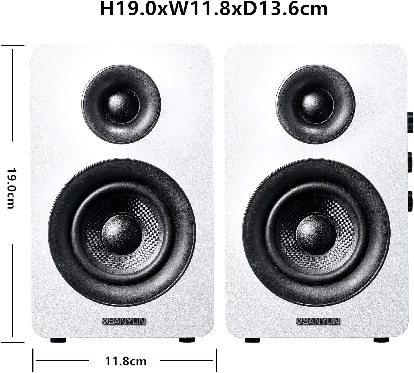 Sanyun SW208 3" Active Bluetooth 5.0 Bookshelf Speakers – 60W Carbon Fiber Speaker Unit - Built-in 24bit DAC Dynamic 3D Surround Sound 2.0 Computer PC Monitor Gaming (Pair, White)