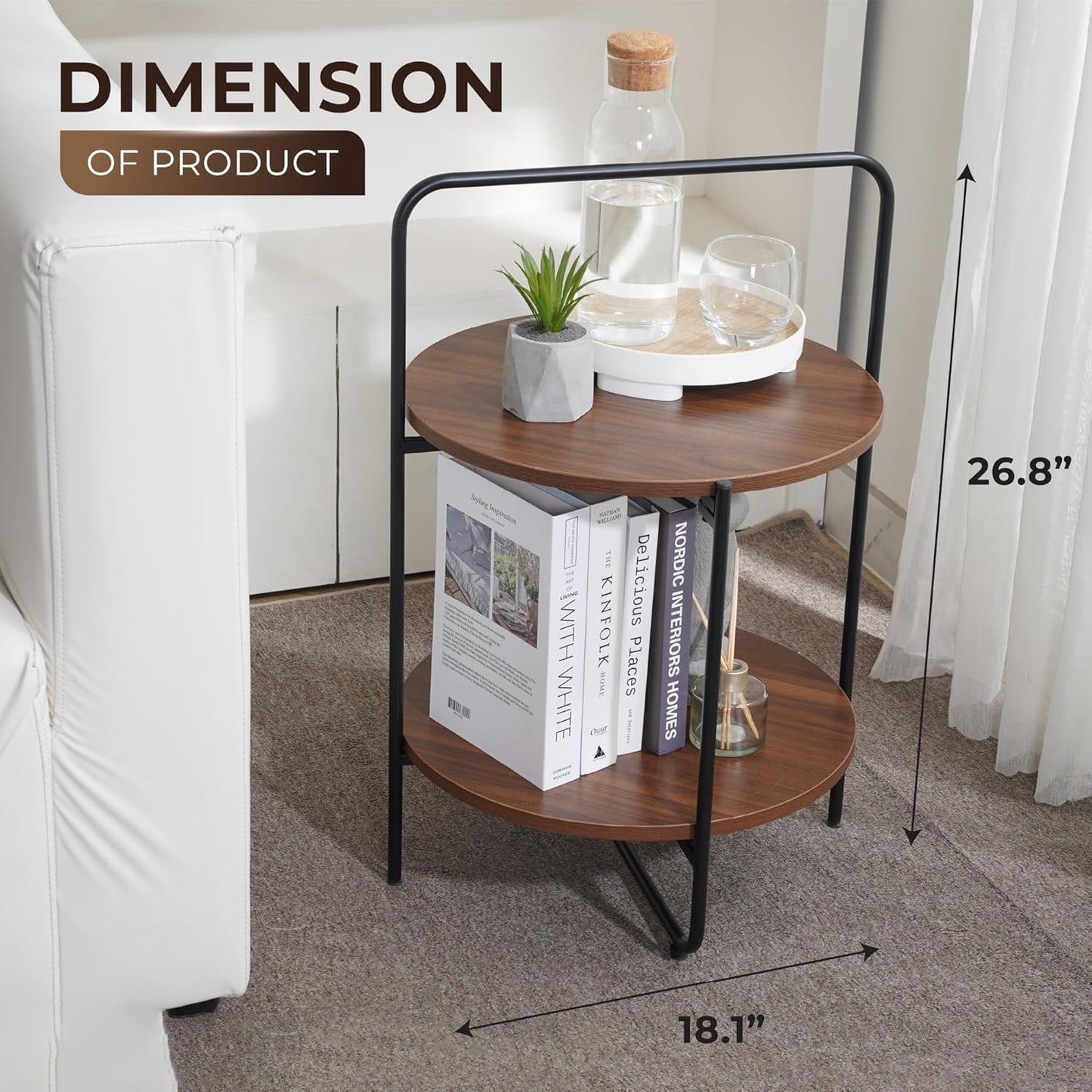 Mijas 2-Tier Side Table, Round End Table, A Stylish and Functional Addition for Home & Office, Perfect for Decor, Storage Solutions, and Enhancing Any Living Space (Brown)