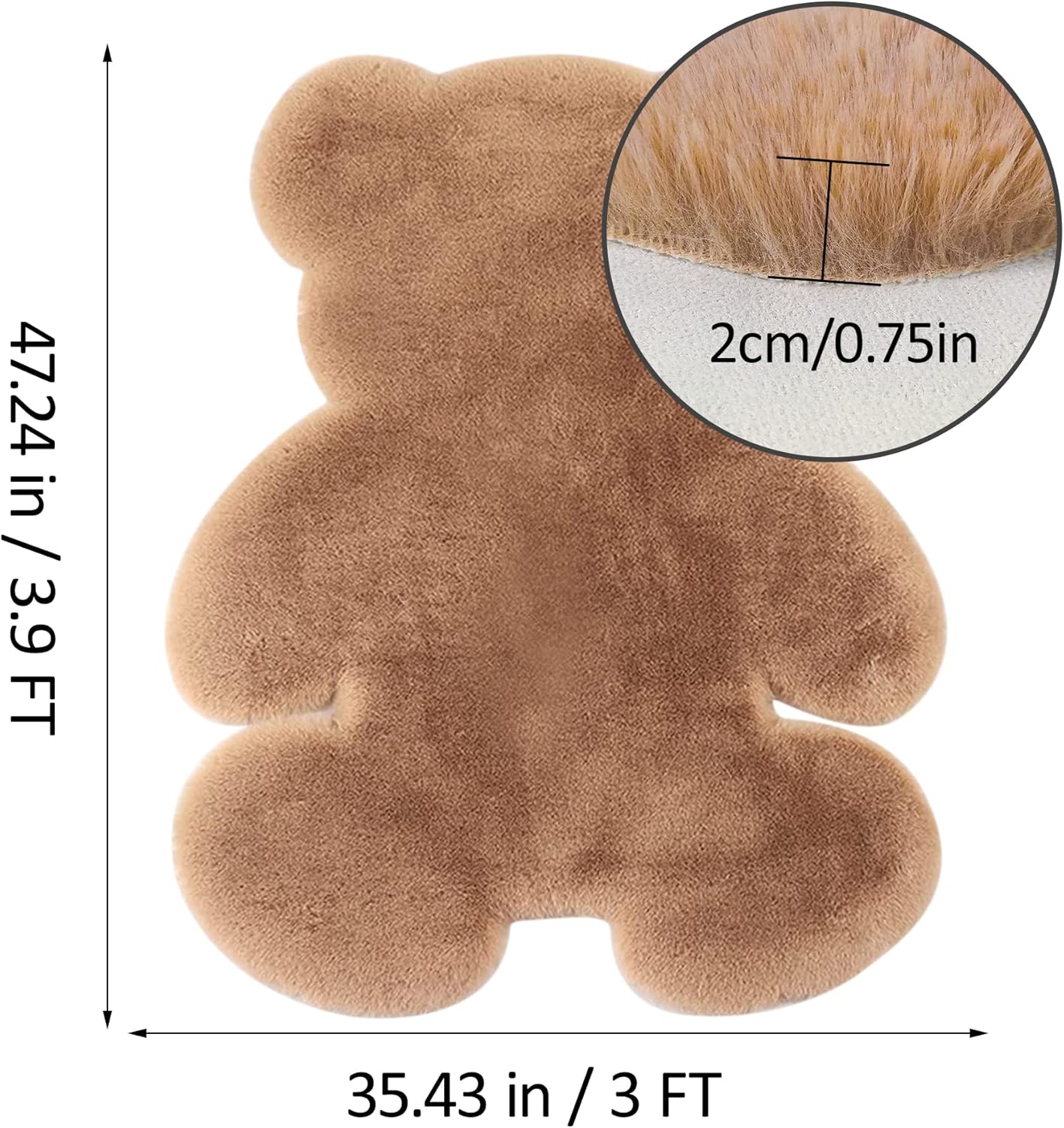 3x3.9ft Small Bear Shaggy Rug, Soft Fluffy Faux Sheepskin Fur Rug Fuzzy Shag Area Rug Cute Plush Carpet for Nursery Kids Girls Bedroom Room Aesthetic Living Room Floor Home Decor, Brown