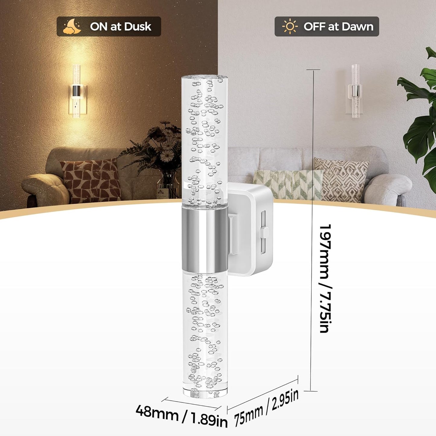 DORESshop LED Night Light, Rotating Night Lights Plug into Wall with Auto Light Sensor 3000K Nightlight with Adjustable Brightness, Acrylic Bubble Plug in Night Light for Bedroom Bathroom 2 Pack
