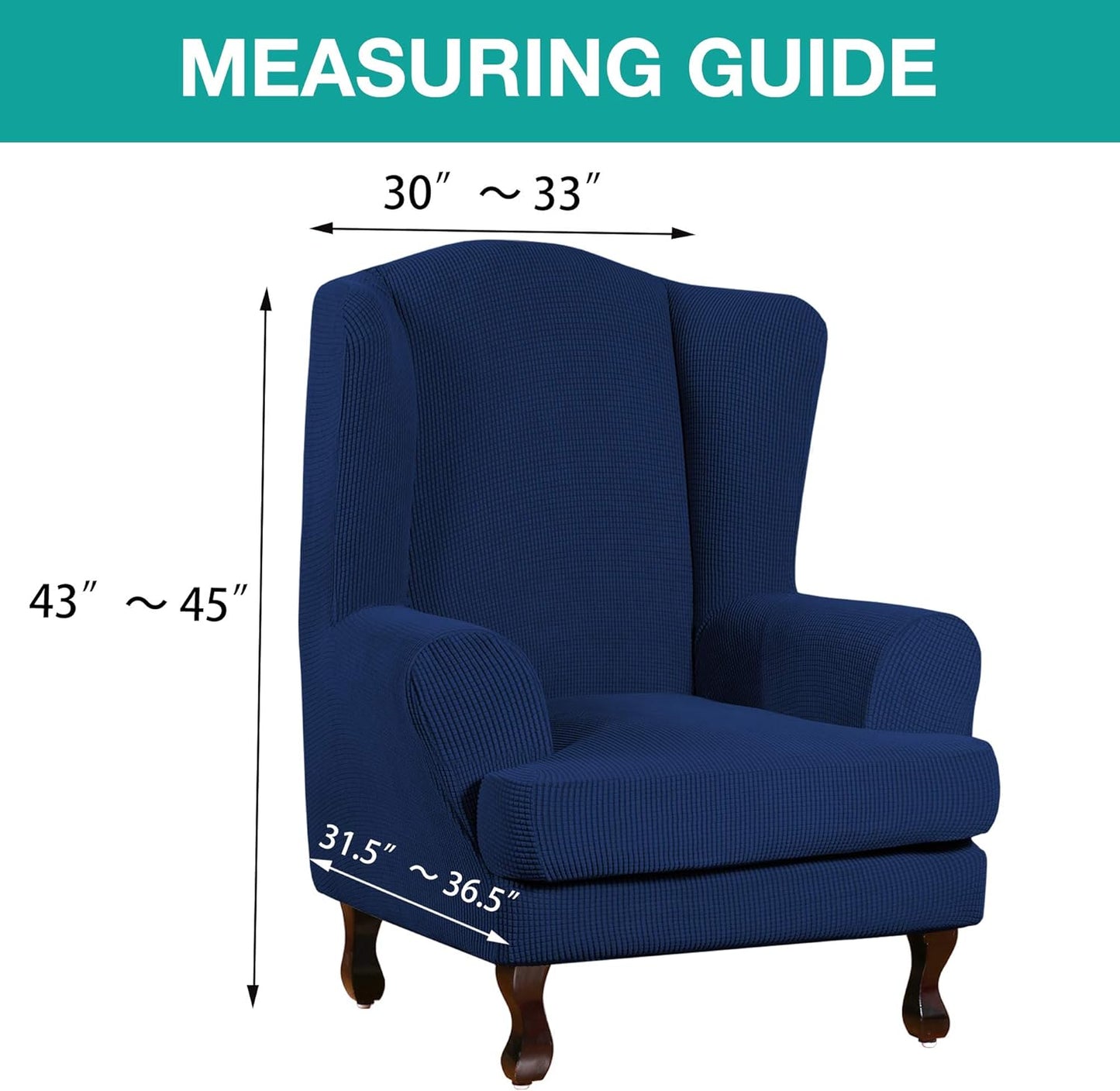 Turquoize Wingback Chair Covers 2 Piece Wing Chair Slipcover Stretch Slipcovers for Wingback Chairs Wing Chair Cover Spandex Jacquard Fabric with Elastic Bottom Non-Slip Furniture Cover, Navy