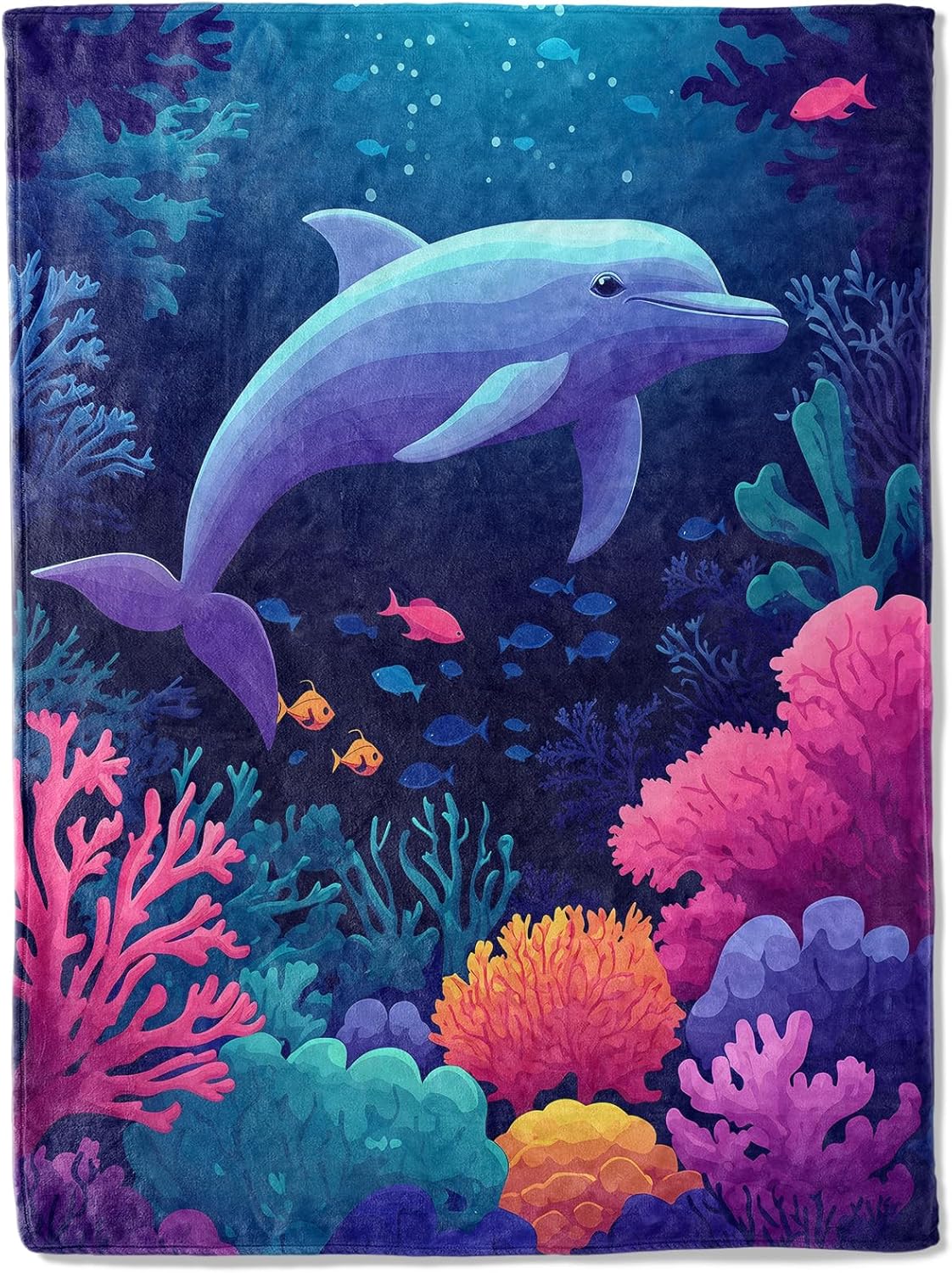 Aesthetic Undersea Dolphin Flannel Blanket - Ultra Cozy, Lightweight Plush Throw for Couch, Bed, Travel, and Office - Warm, Adorable Animal Design Blanket, Ideal Gift for Adults - 50×60 inches