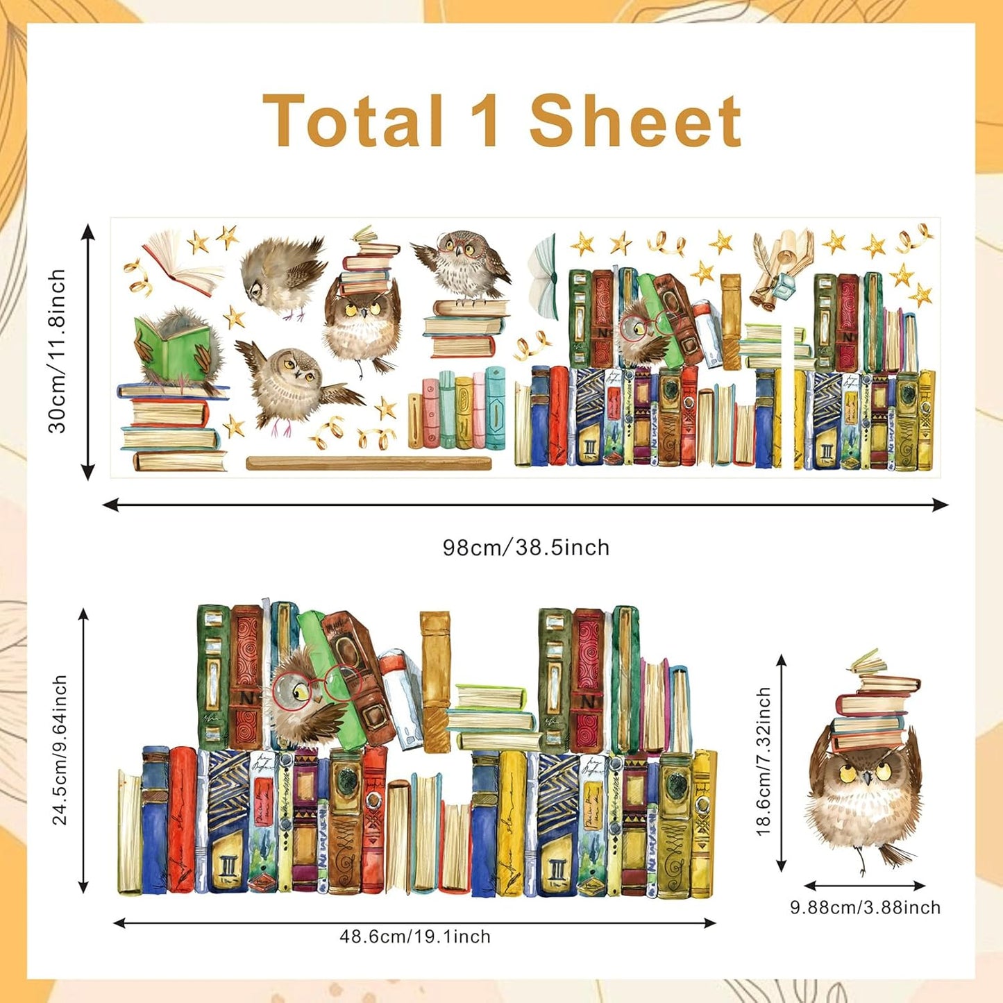 Reading Corner Wall Stickers,Owl Books Wall Stickers,Educational Window Clings,Library Reading Stickers,Cartoon Animal Wall Decal for Kids Baby Room School Bookstore Classroom Nursery Bedroom