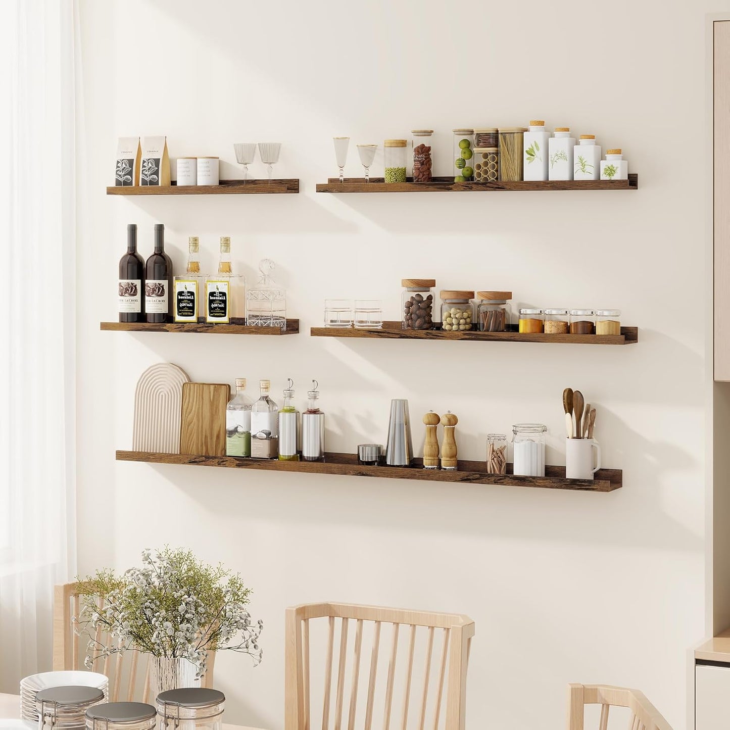 Fun Memories Picture Ledge Shelf - 30 Inches Floating Shelves Set of 4 - Floating Shelves with Lip for Storage - Wood Bookshelf Wall Mounted for Bedroom - Living Room - Kitchen - Rustic Brown