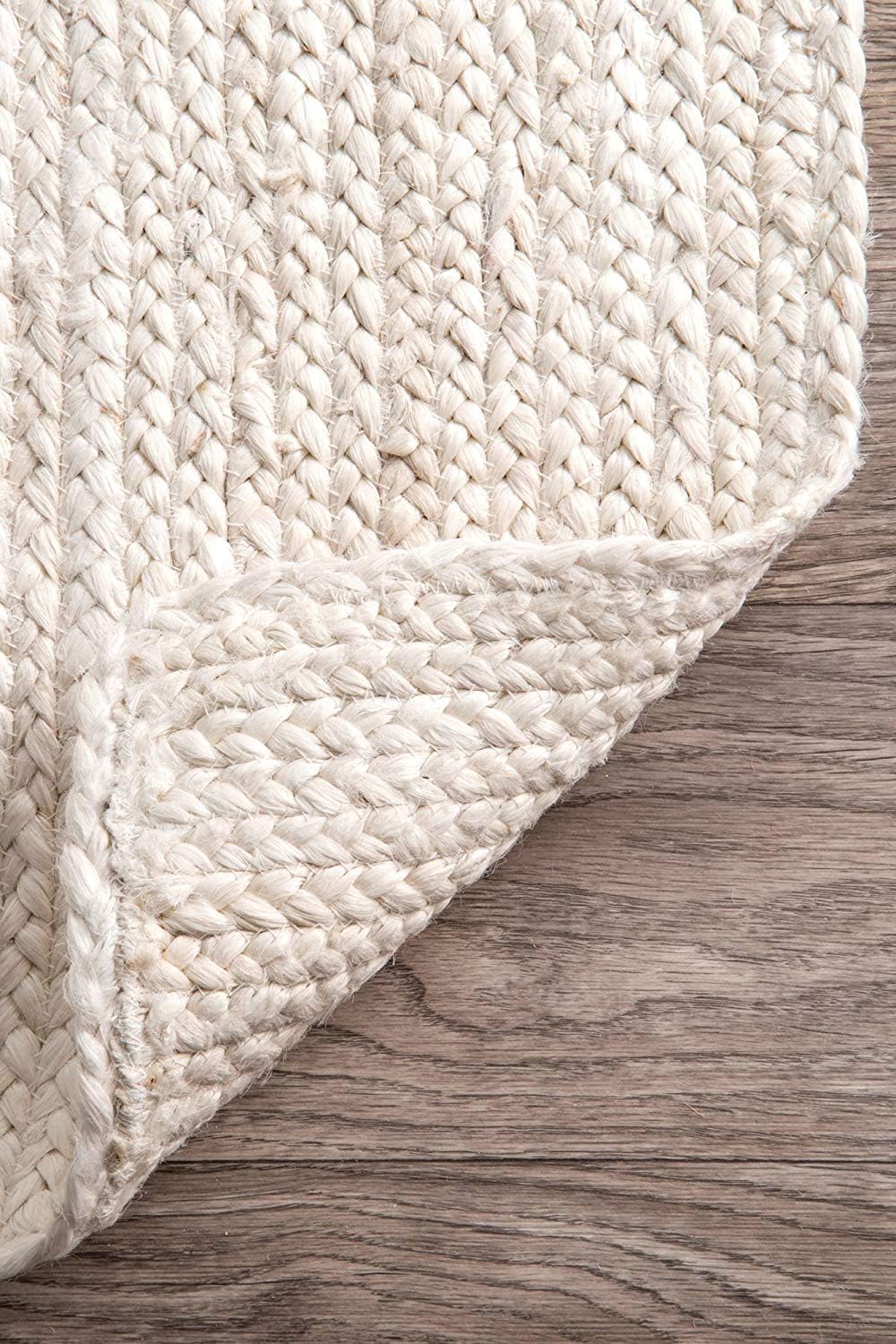 100% Jute Area Rug 5x8 Feet- Braided Design Hand Woven Off-White Natural Fibers Carpet - Home Decor for Living Room Hallways (5' x 8', Off-White)