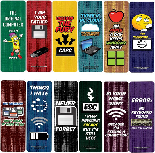 Creanoso Funny Computer Novelty Adult Humor Bookmarks (2-Sets X 6 Cards) – Daily Inspirational Card Set – Interesting Book Page Clippers – Great Gifts for Adults and Professionals