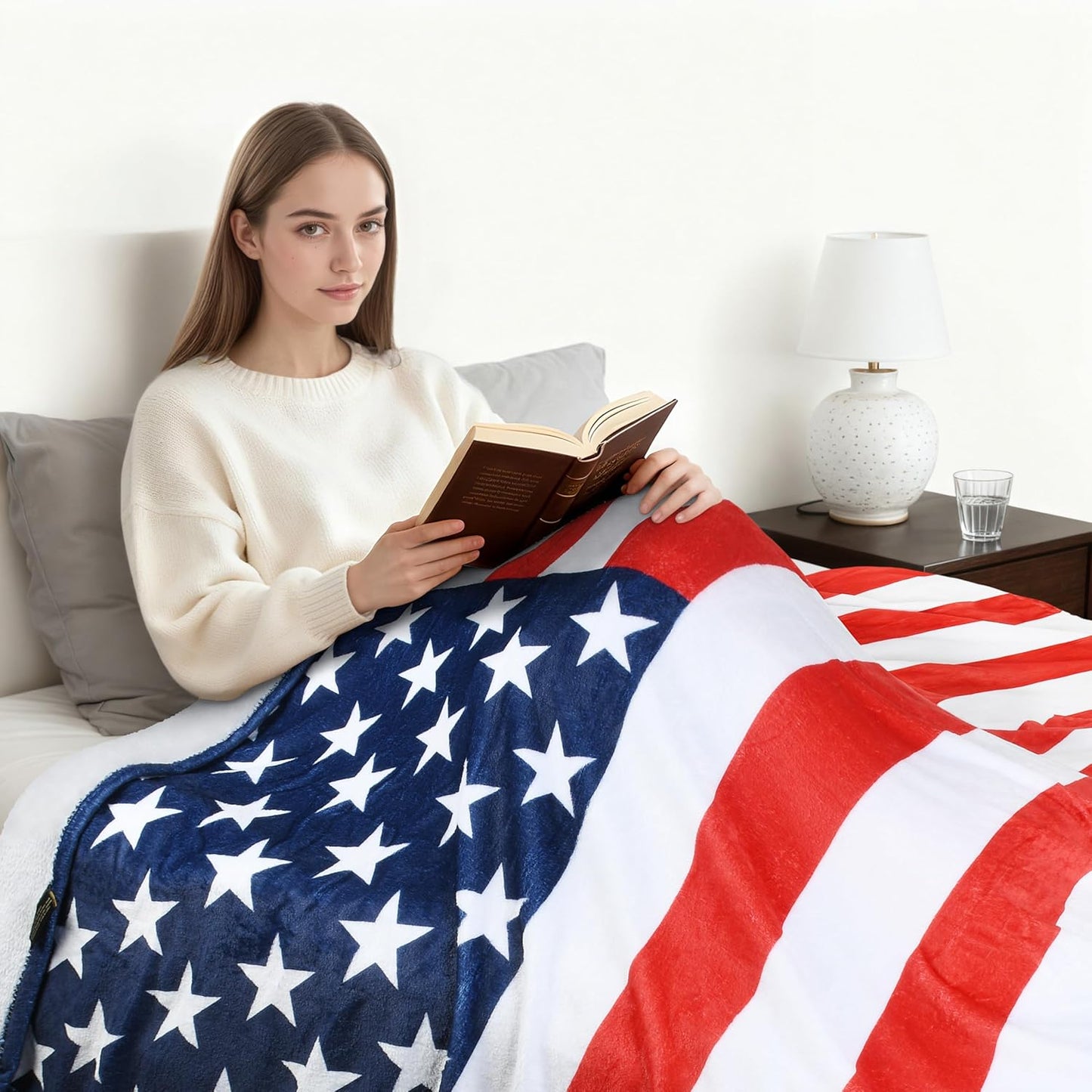 Catalonia American Flag USA Throw Blanket 50x70 Inches - Sherpa Fleece Patriotic Blanket for Bed, Couch, Sofa - USA Military Veteran Appreciation Gift