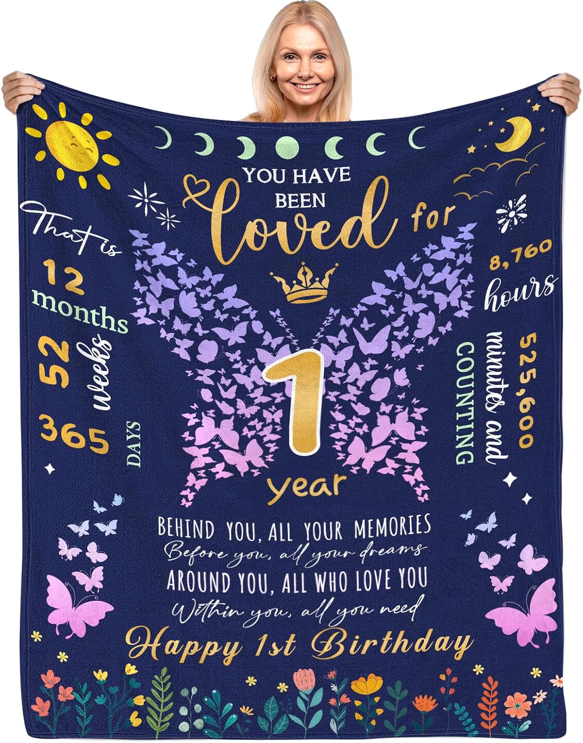 CIUGOIG 1 Year Old Girl Gifts for 1st Birthday Blanket, Gifts for One Year Old Girl, Baby Girls First Birthday Gift Blanket, 50"x40" Happy 1st Throw Blanket, Butterfly