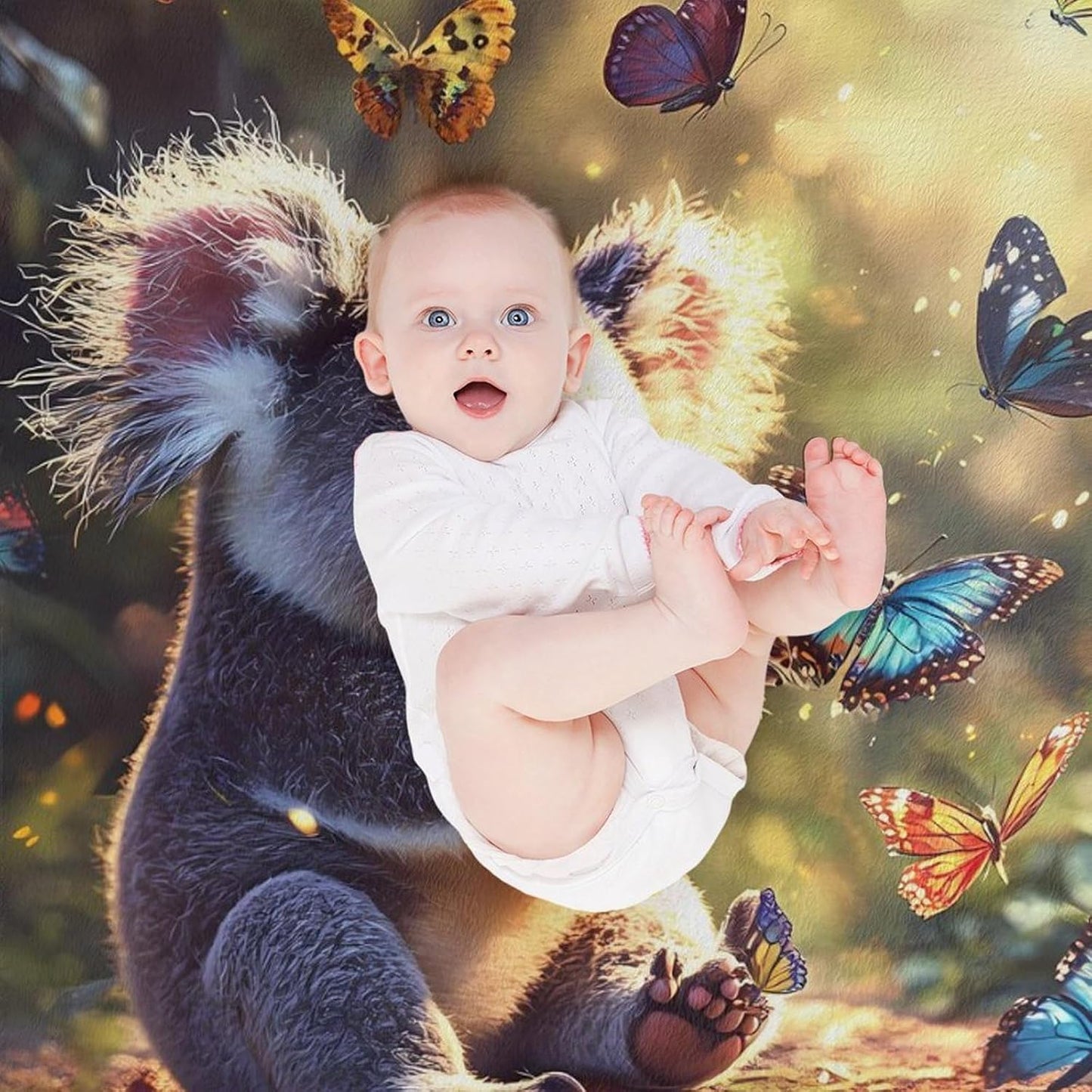 Koala Butterfly Throw Blanket for Couch Bed Plush Cozy Fuzzy Flannel Blanket for All Season 50"x70"