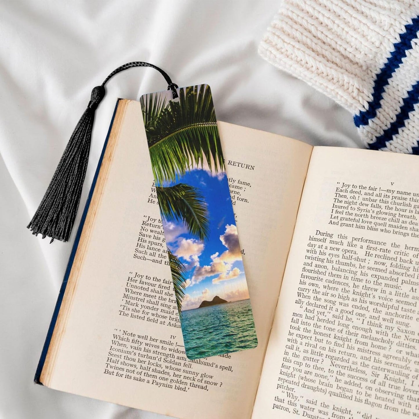 Beautiful Sunrise Ocean Bookmarks Gifts for Women Men, Wooden Bookmarks for Book Lovers, Vintage Book Marks Ornaments with Tassel, Unique Personalized Reading Page Markers Black