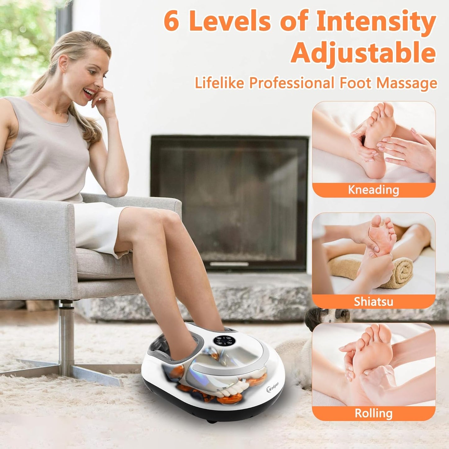 Shiatsu Foot Massager with Heat Electric Feet Massage Machine for Plantar Fasciitis Relief Adjustable Air Compression & 3 Temperature Levels Perfect for Home or Office White