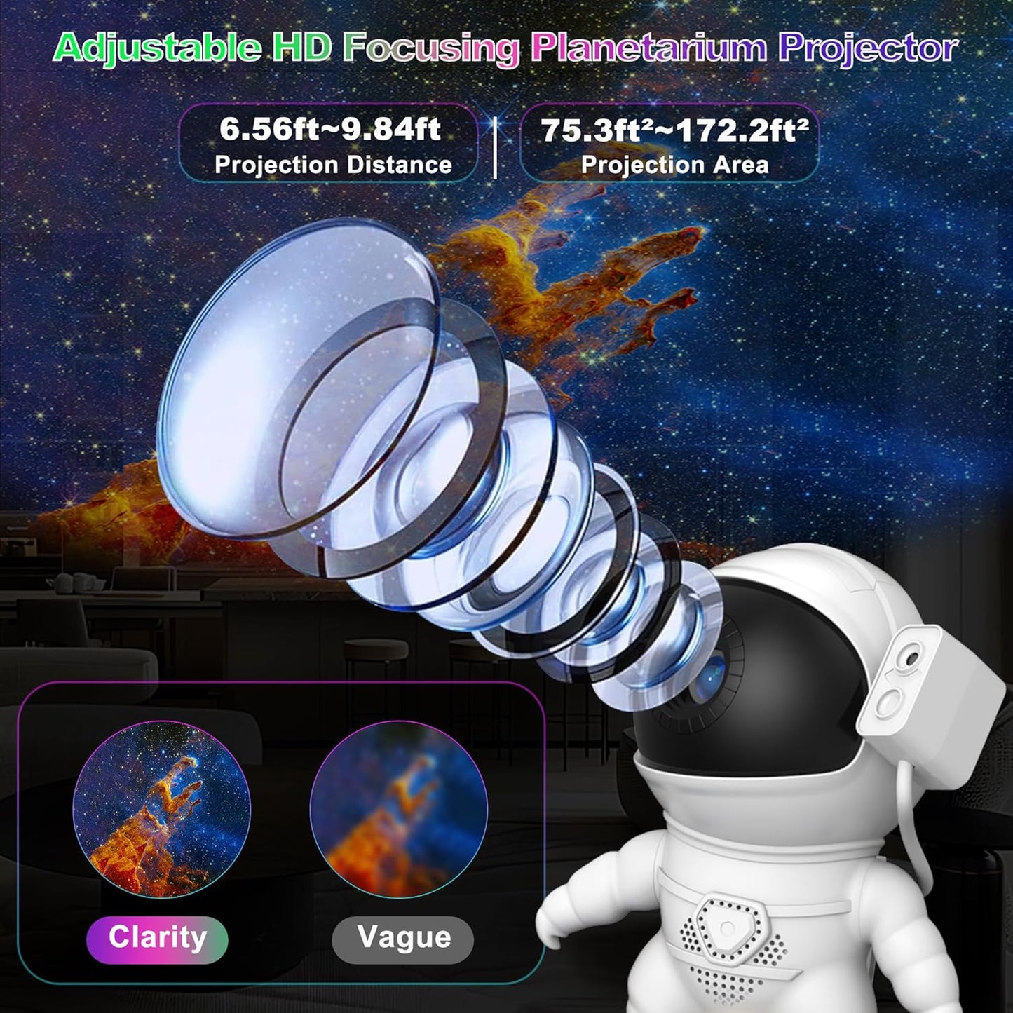 Astronaut Galaxy Projector for Bedroom, HD Galaxy Light Projector with Timer and 360° Rotation, Planetarium Projector with 13 Film Discs and 9 Colors, Star Projector Gift for Kids