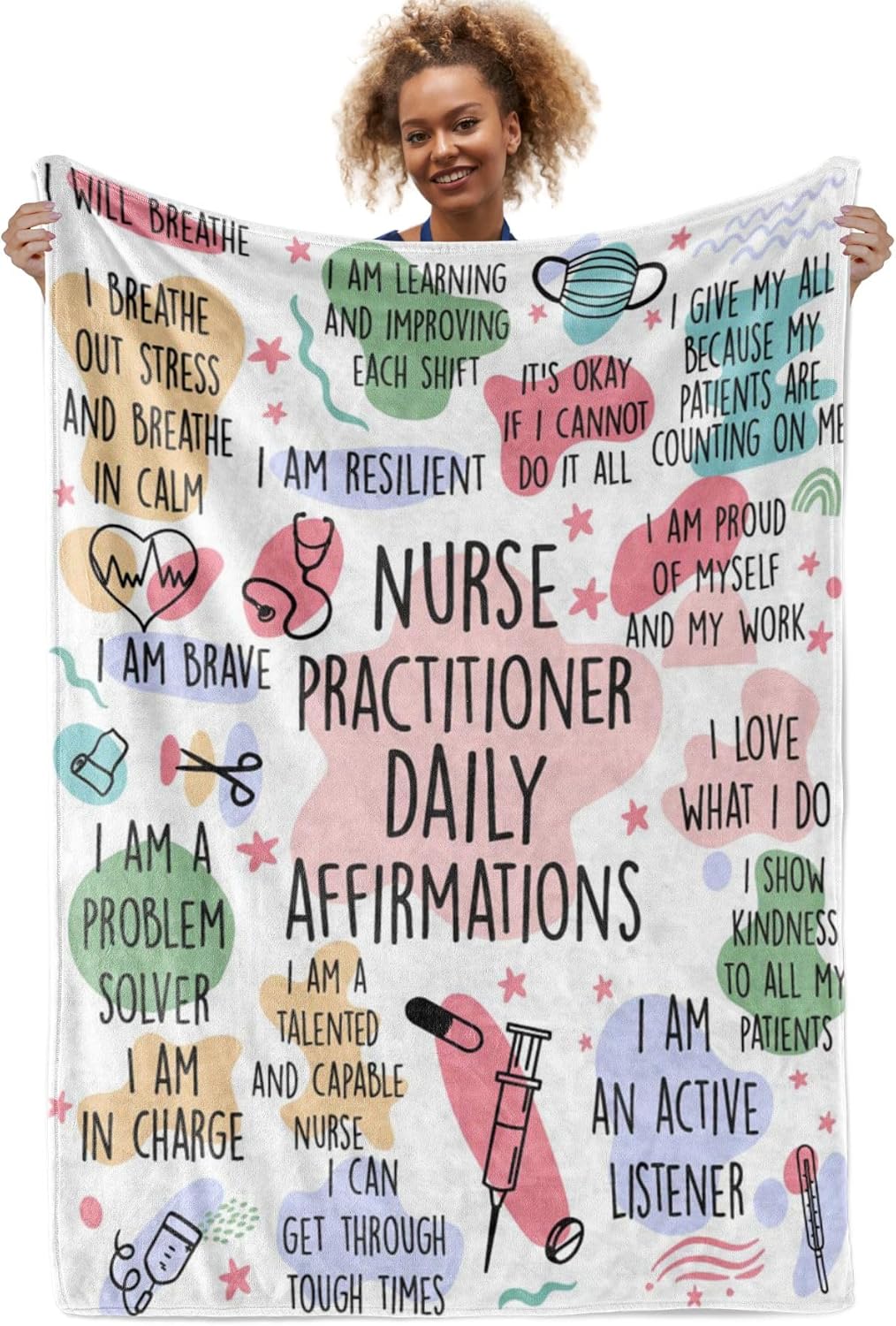 InnoBeta Nurse Practitioners Gifts for Women, Daily Affirmation Throw Blanket for Nurses Practitioners, 50 x 65 Inches, Beige
