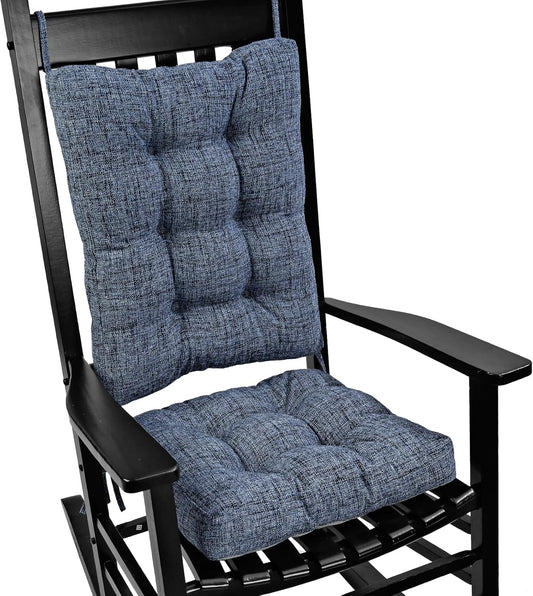SINOSSO Rocking Chair Cushion Set with Thick Padding, Back Pillow & Seat Cushion with Ties, Modern Interwoven Style Indoor Living Room Rocker Chair Pads for Elderly Sitting, Blue