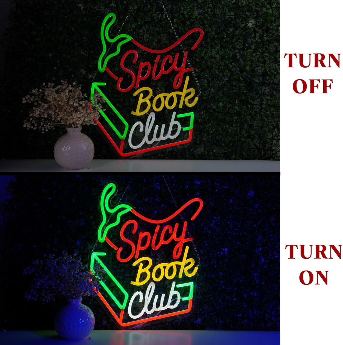 Spicy Book Club Neon Sign Led Light, Neon Wall Sign For Bedroom, Reading Room, Study Space, Library, Bookstore Decoration Birthday Christmas Gift For Book Lovers