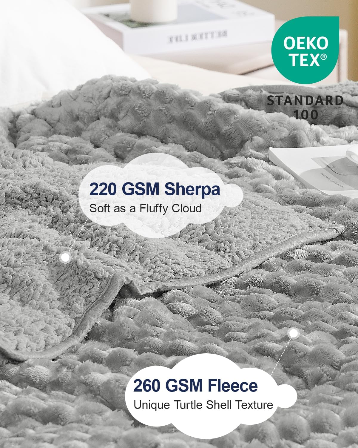 Super Soft Luxury Fleece Sherpa Weighted Blanket for Teens, 7lbs Small Weighted Lap Blanket for Adults, Turtle Shell Cozy Warm Throw for Winter, Compact Heavy Blanket for Better Sleep, Grey, 41"x60"