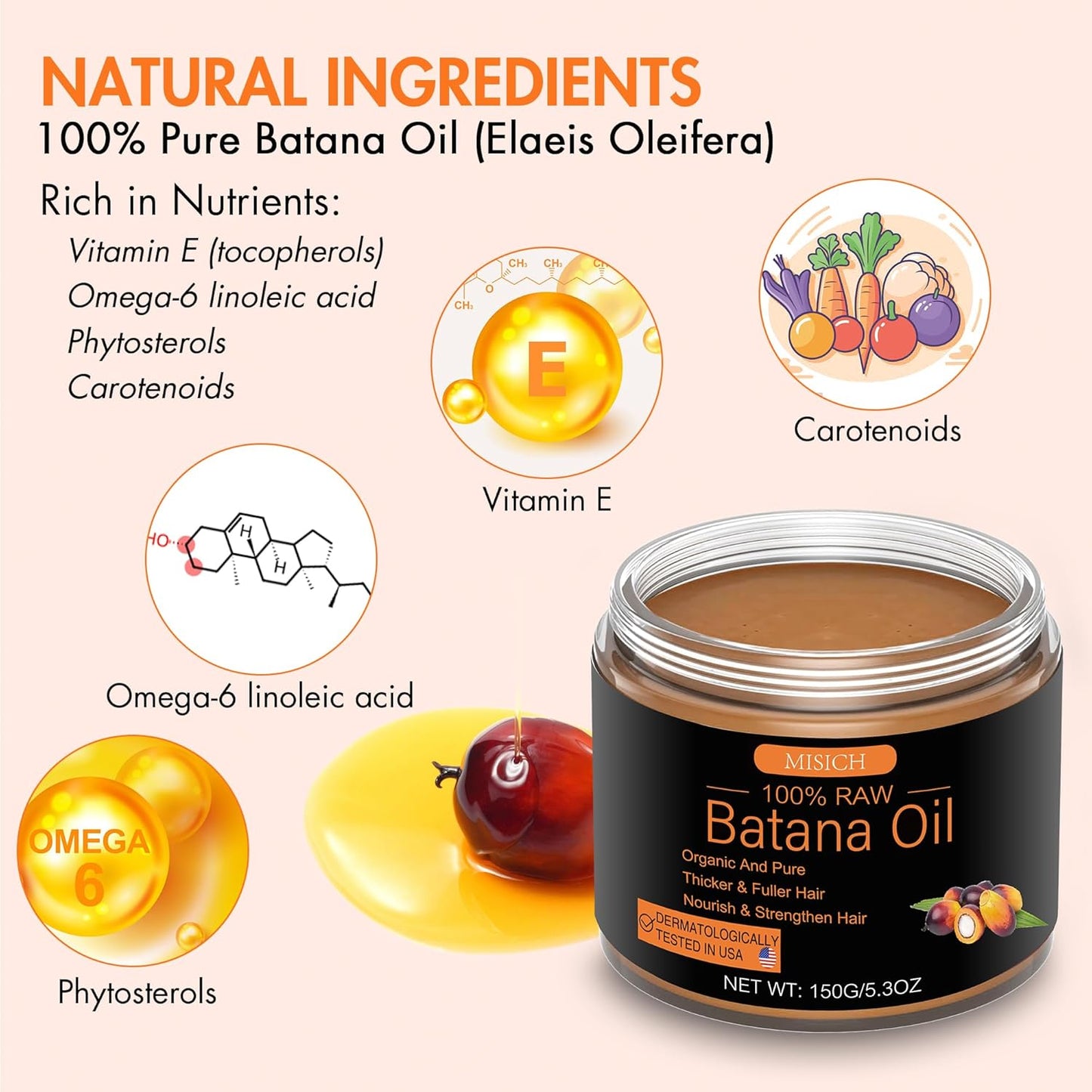 Raw Batana Oil for Hair Growth, 100% Natural Pure Botana Oil Paste from Honduras, Unrefined Organic Batana Hair Mask for Prevent Hair-Loss, Enhances Thickness for Men & Women 5.3 oz