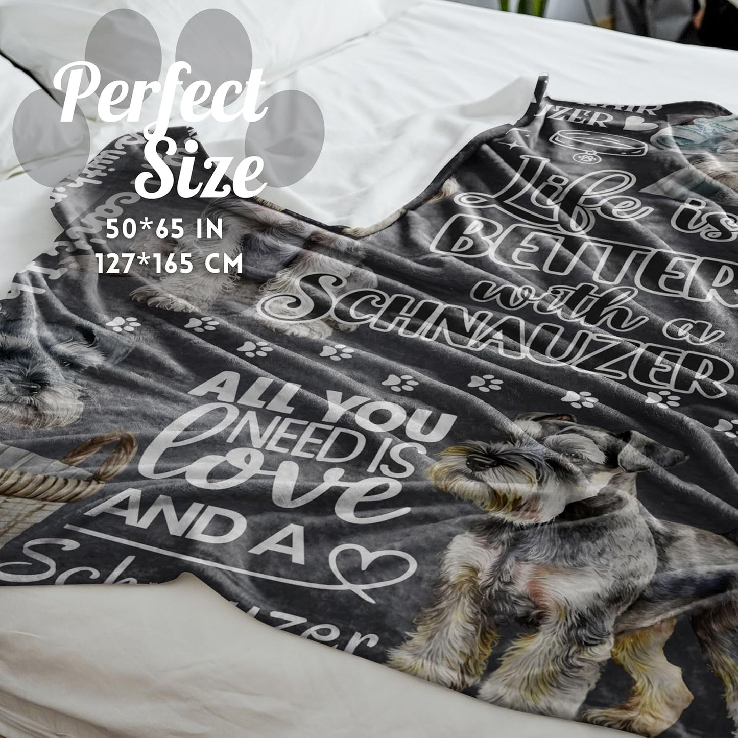 Schnauzer Gifts for Women Men, Miniature Schnauzer Flannel Throw Blanket for Dog Mom Dad Owner Dog Lovers, 50 x 65 Inches, Black